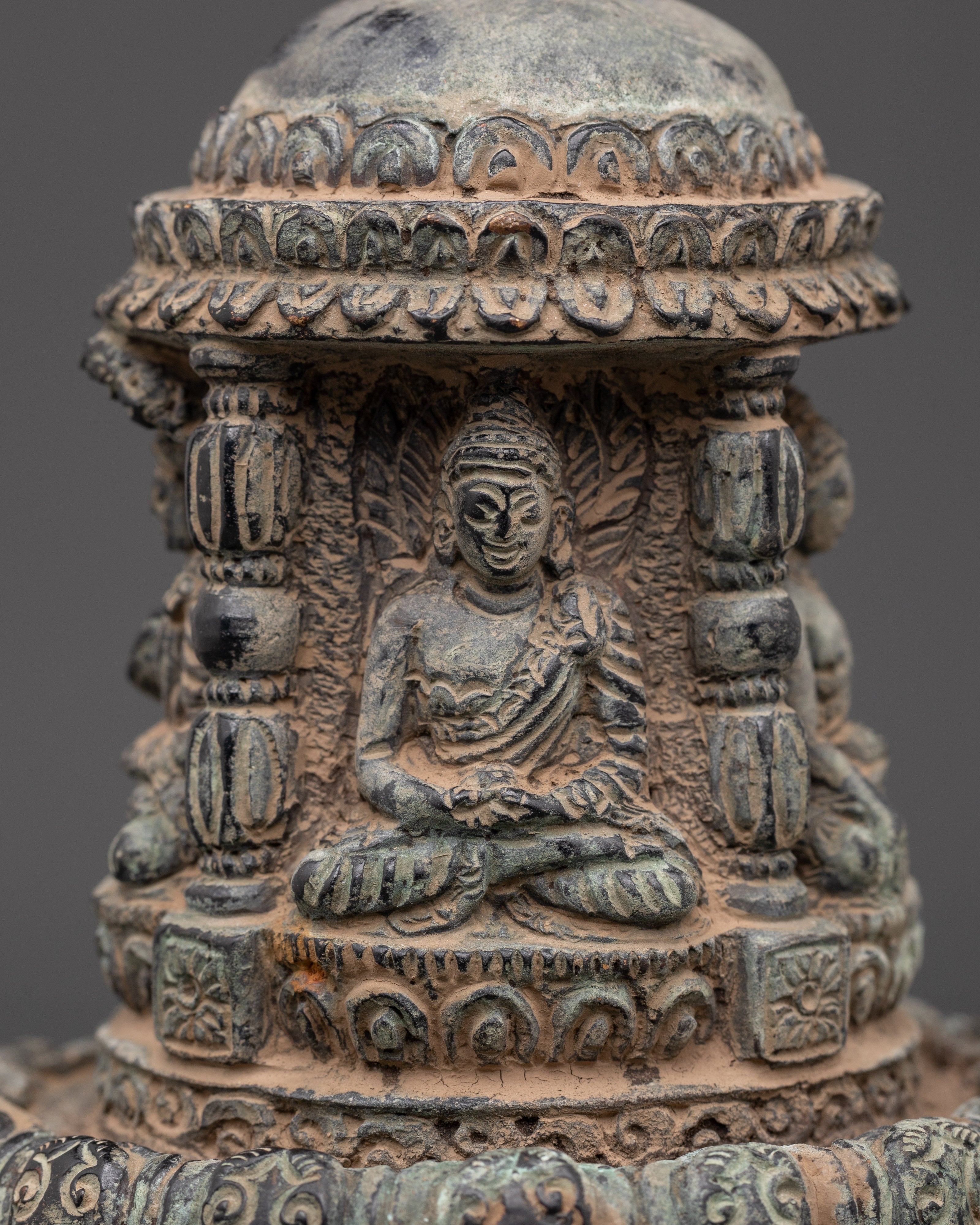 Handmade Ceremonial Buddhist Stupa | Copper Ritual Offering Sculpture for Meditation
