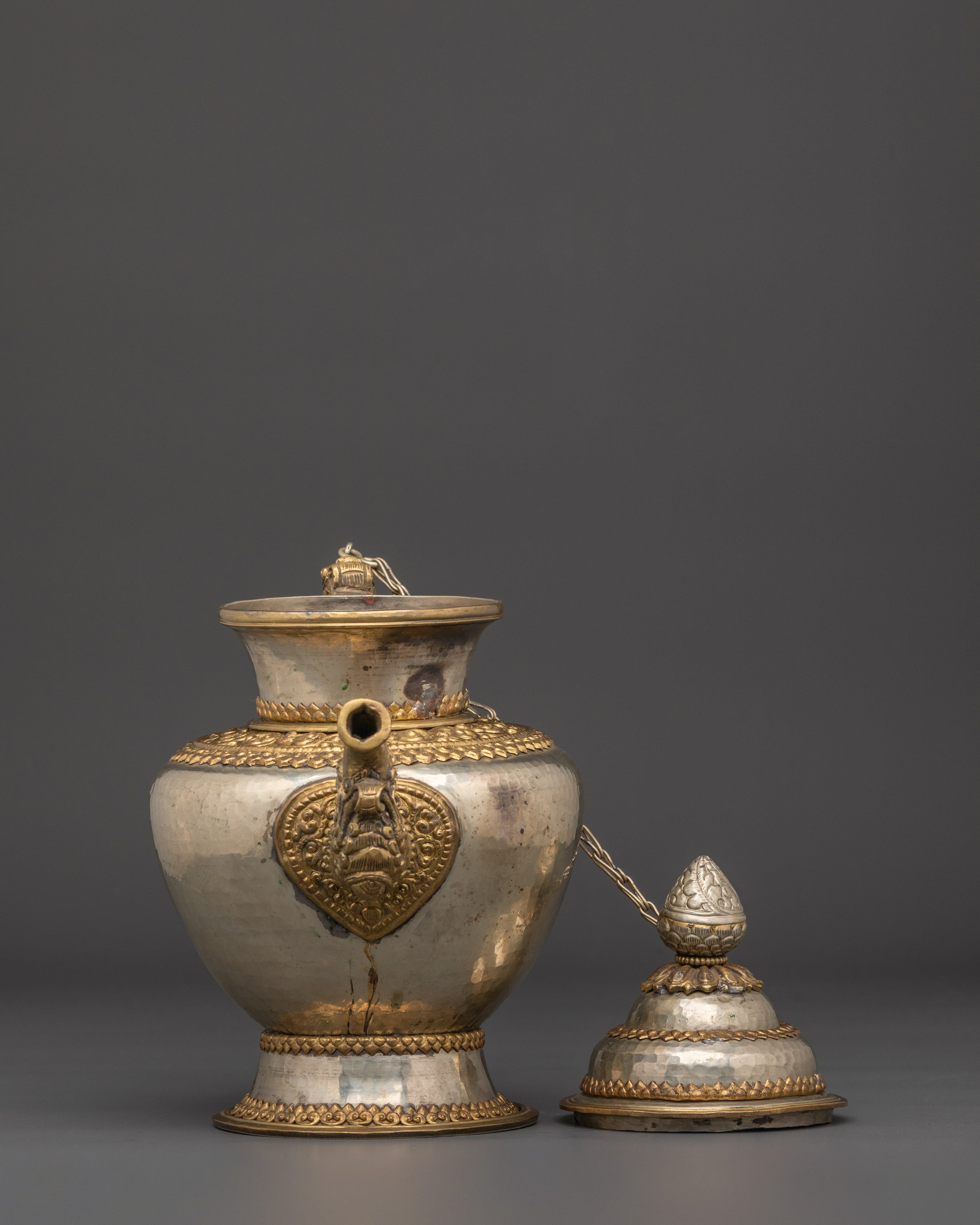 Brass Tea Pot with Motif Handle | Spiritual Decor & Ritual Offering Vessel