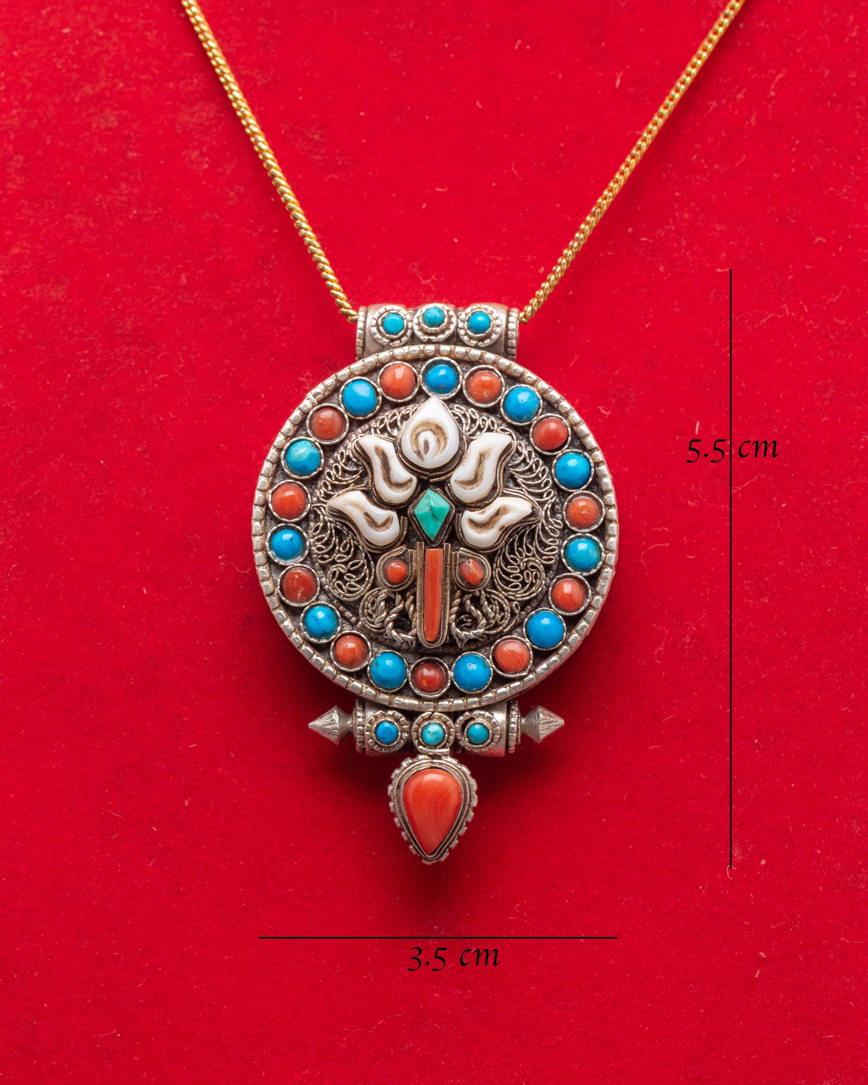 Lotus Flower Silver Locket | Buddhist Ritual Ghau Pendant