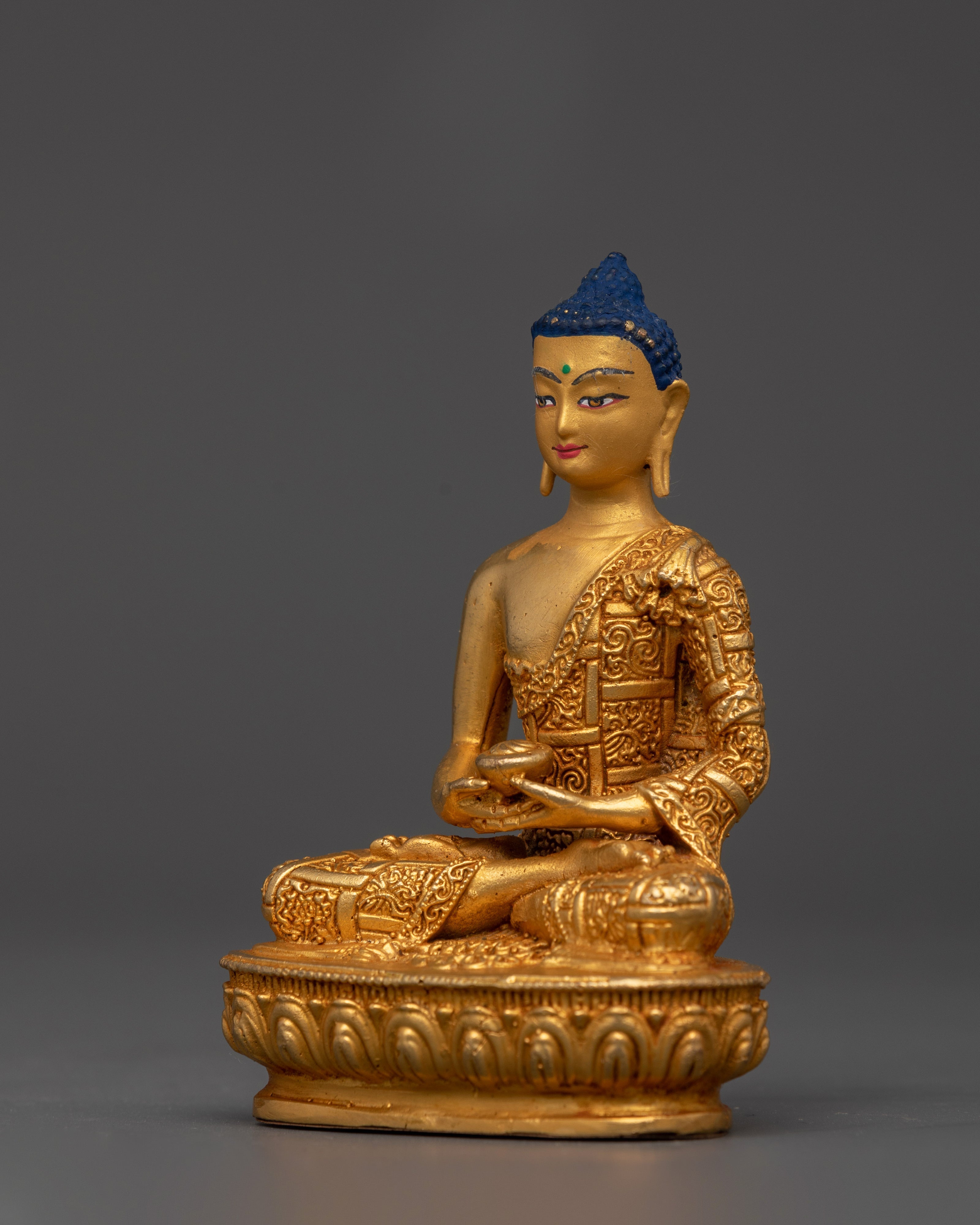 Amitabha Buddha Offering Bowl Statue | Handcrafted Copper with Gold Plating
