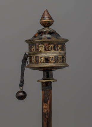 Handmade Copper & Wood Prayer Wheel for Meditation |  Ideal for Altar Spaces and Rituals