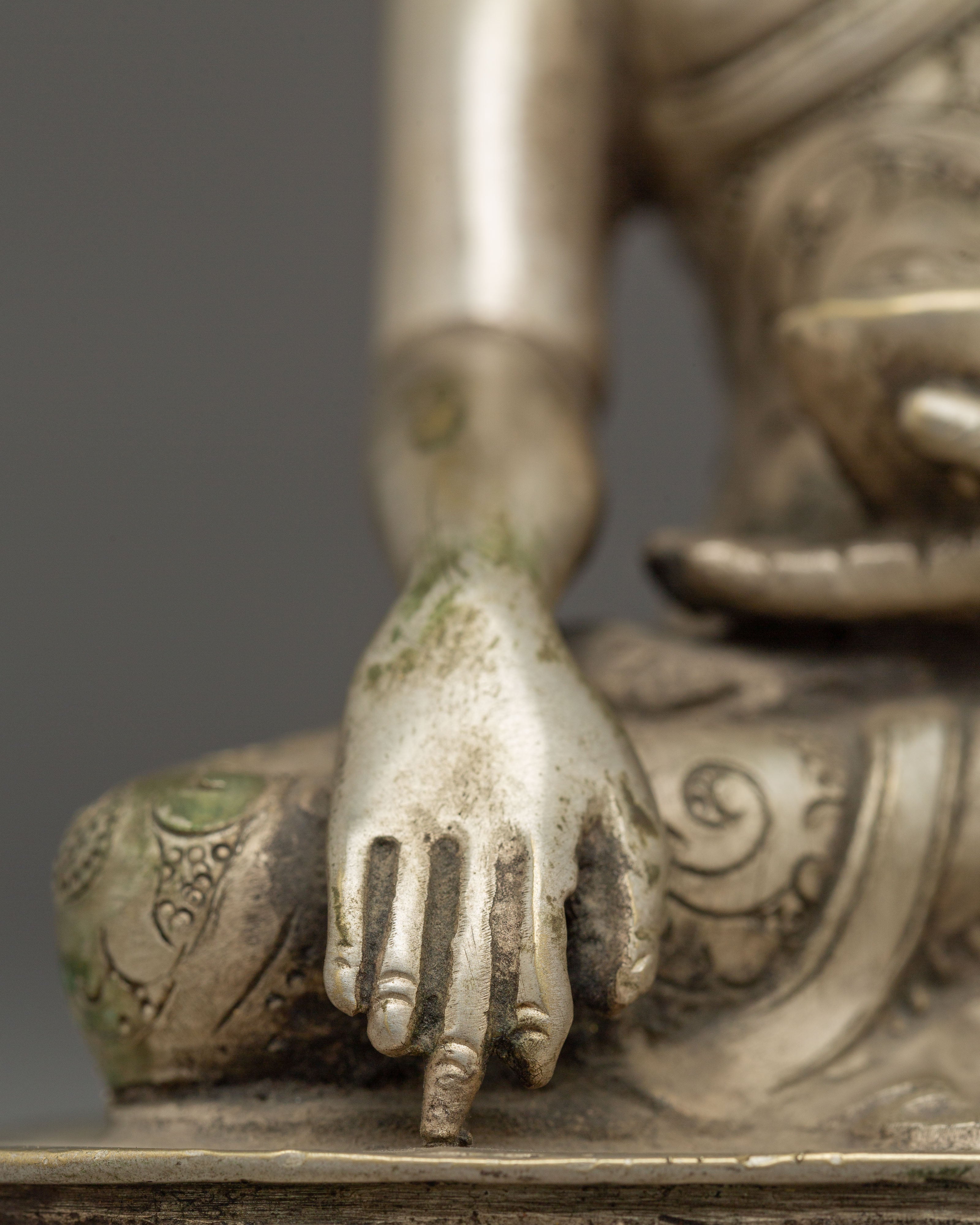 Handcrafted Shakyamuni Buddha Silver Plated Statue | Sacred Decor