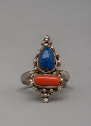 Silver Ring with Lapis Lazuli and Coral