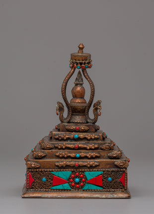 Authentic Buddhist Stupa in Oxidized Copper