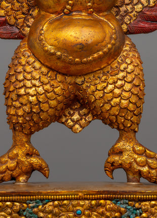 Handcrafted Gold-Plated Garuda Statue | Buddhist Guardian Deity for Sacred Décor