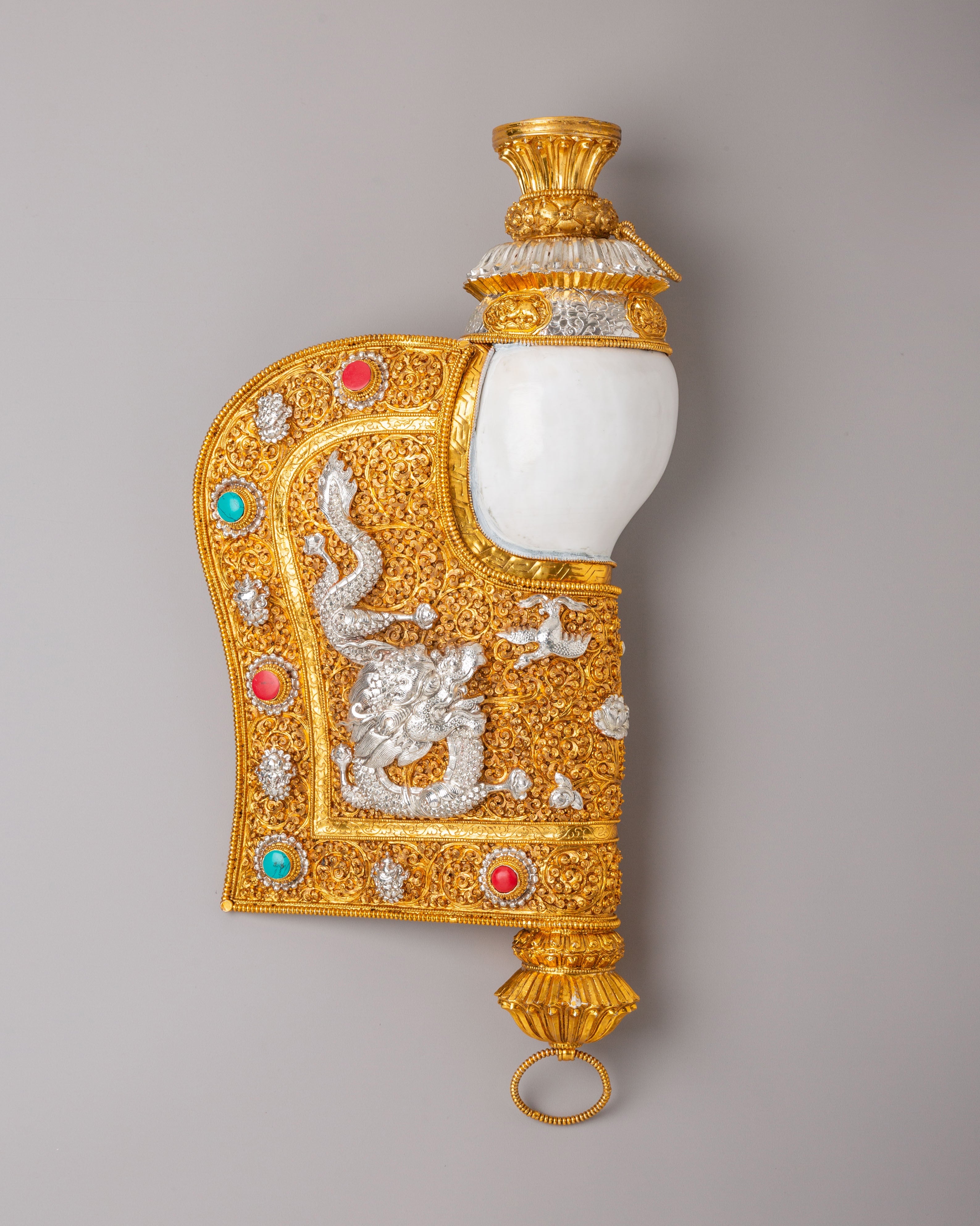 Tibetan Dragon Conch Shell For Prayer | Handcrafted Ritual Artifact