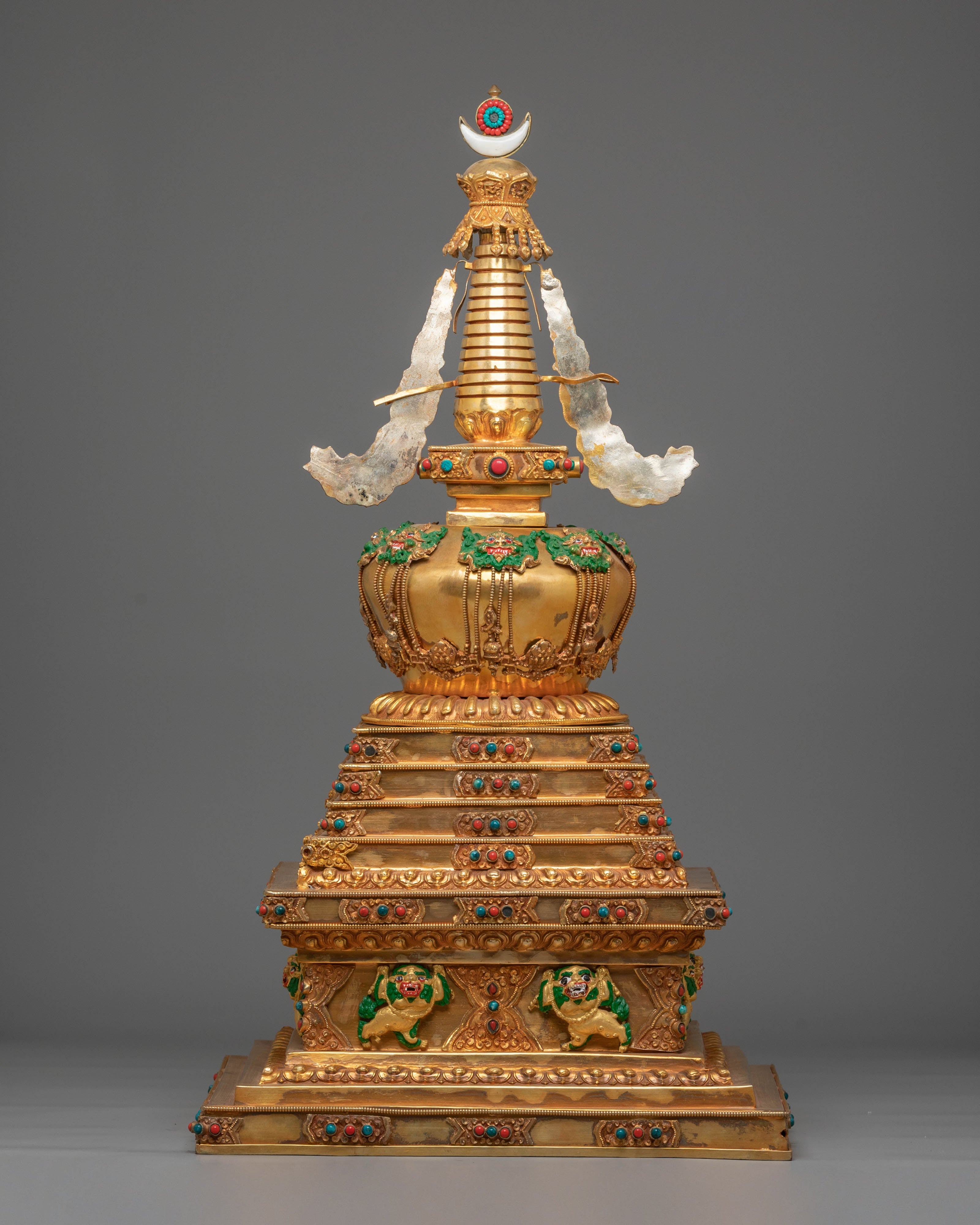Spiritual Handcrafted Tibetan Stupa | Copper with Gold Plating