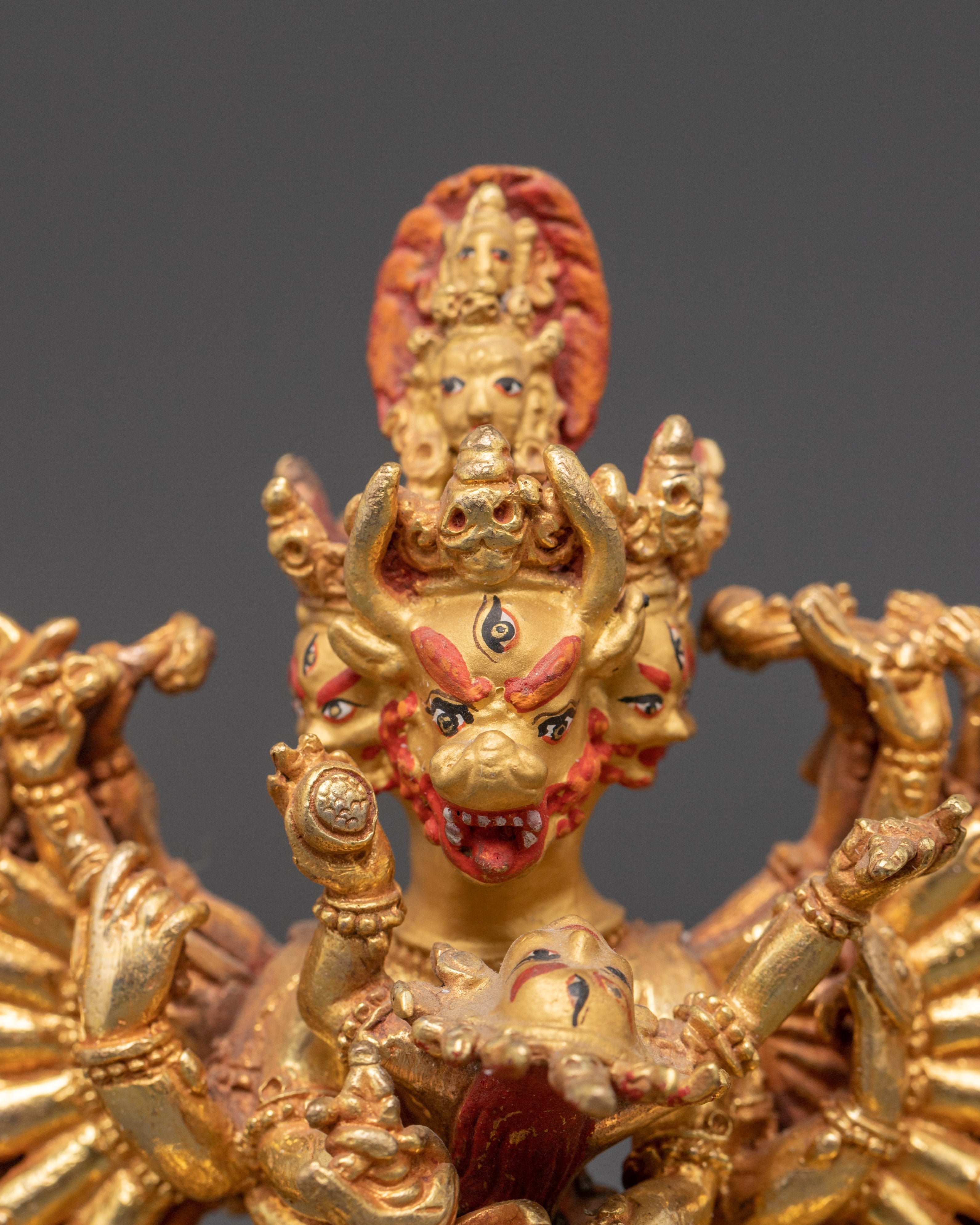 Yamantaka Gold Plated Statue | Tibetan Buddhist Deity Sculpture