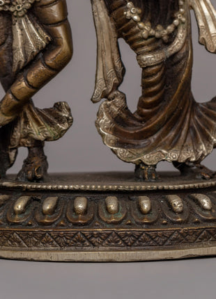 Silver-Plated Brass Radha Krishna Statue |  Symbol of Love & Devotion