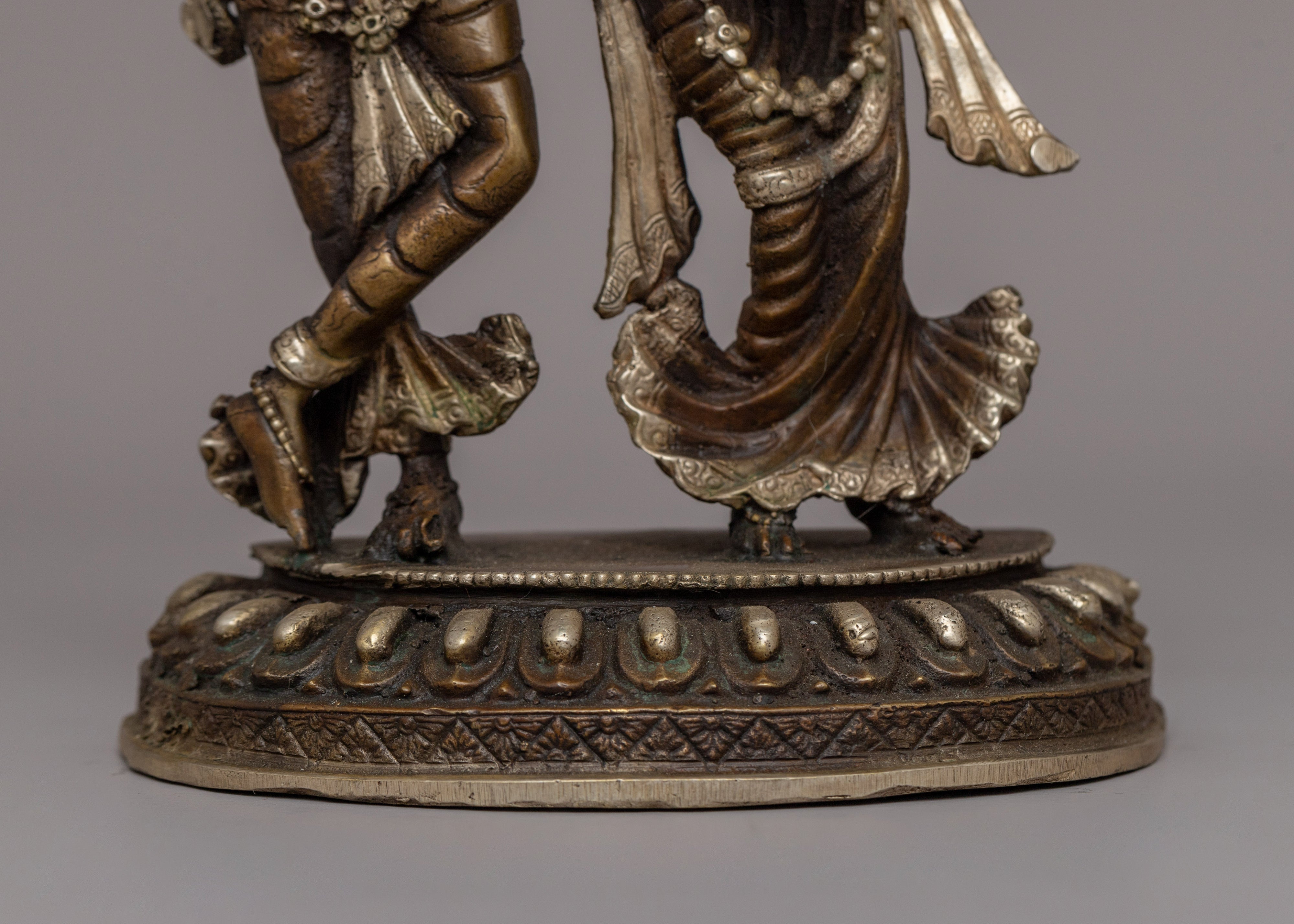 Silver-Plated Brass Radha Krishna Statue |  Symbol of Love & Devotion