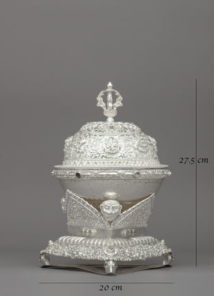 Silver Ritual Offering Kapala Bowl | Handcrafted Skull Cup