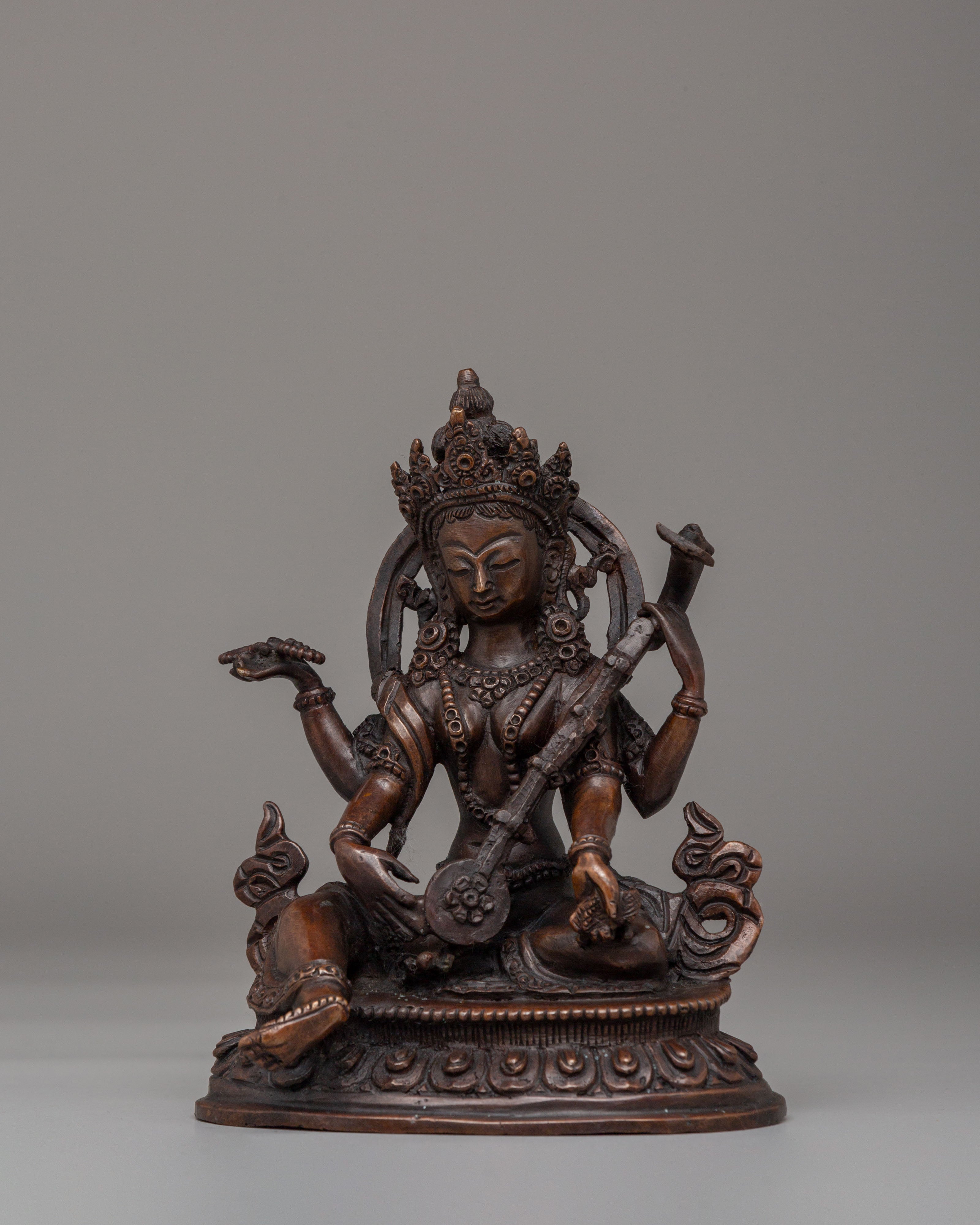 Traditional Saraswati Statue | Oxidized Copper Body