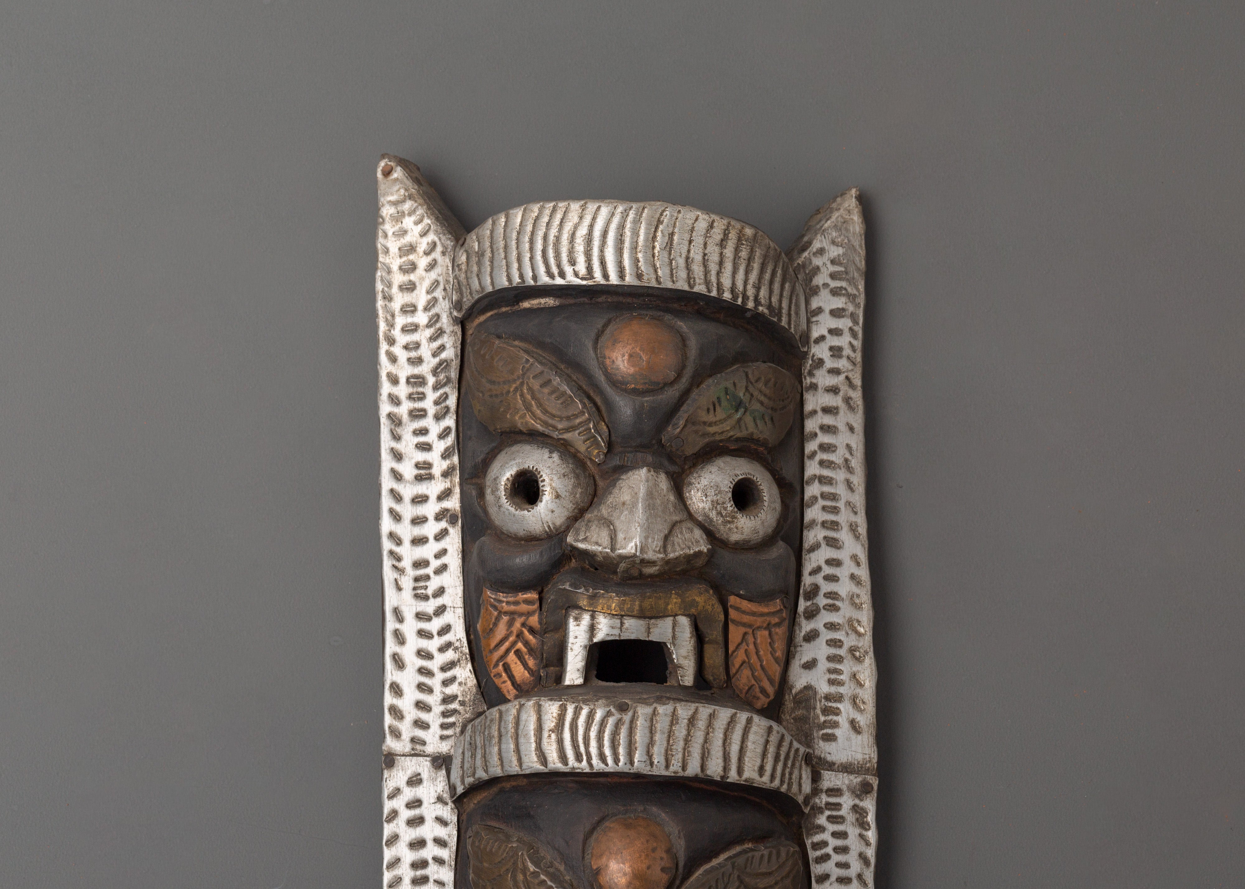Tibetan Protector Wall Hanging Mask | Copper, Brass and Aluminum Deity Art