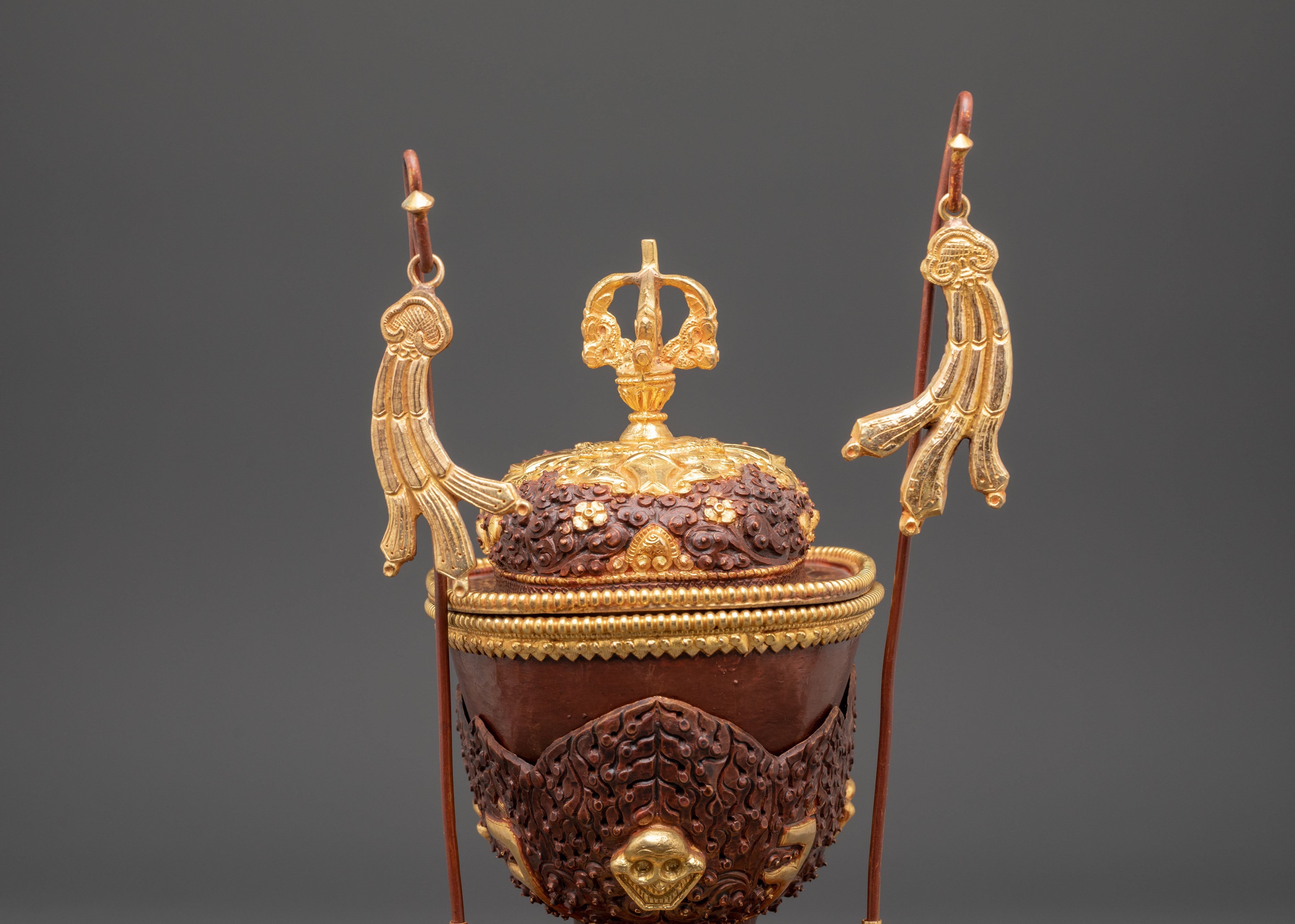 Handmade Gold Plated Kapala Set | Tibetan Ritual Skull Cup Offering Set