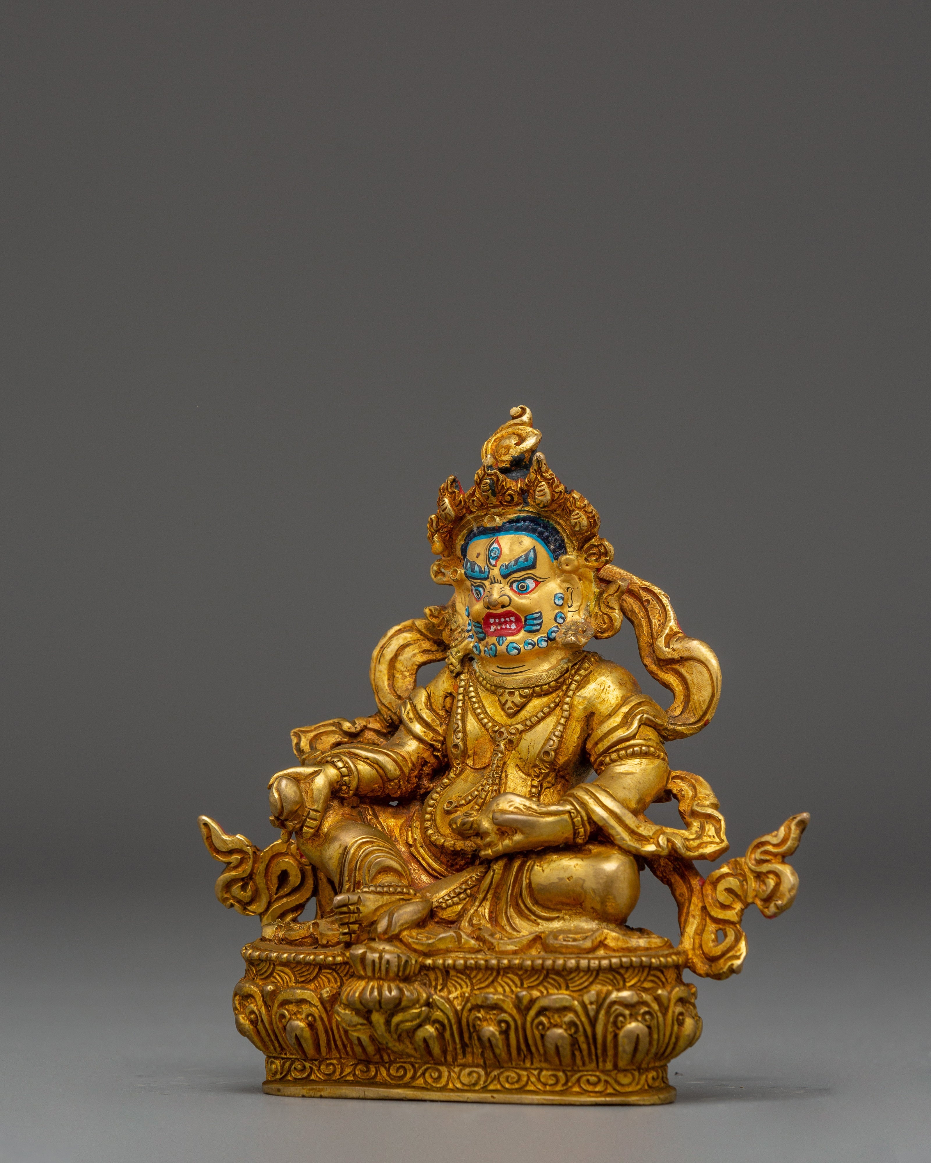 Sacred Dzambala Statue for Abundance | Copper Body, Gold Gilded, Acrylic Color