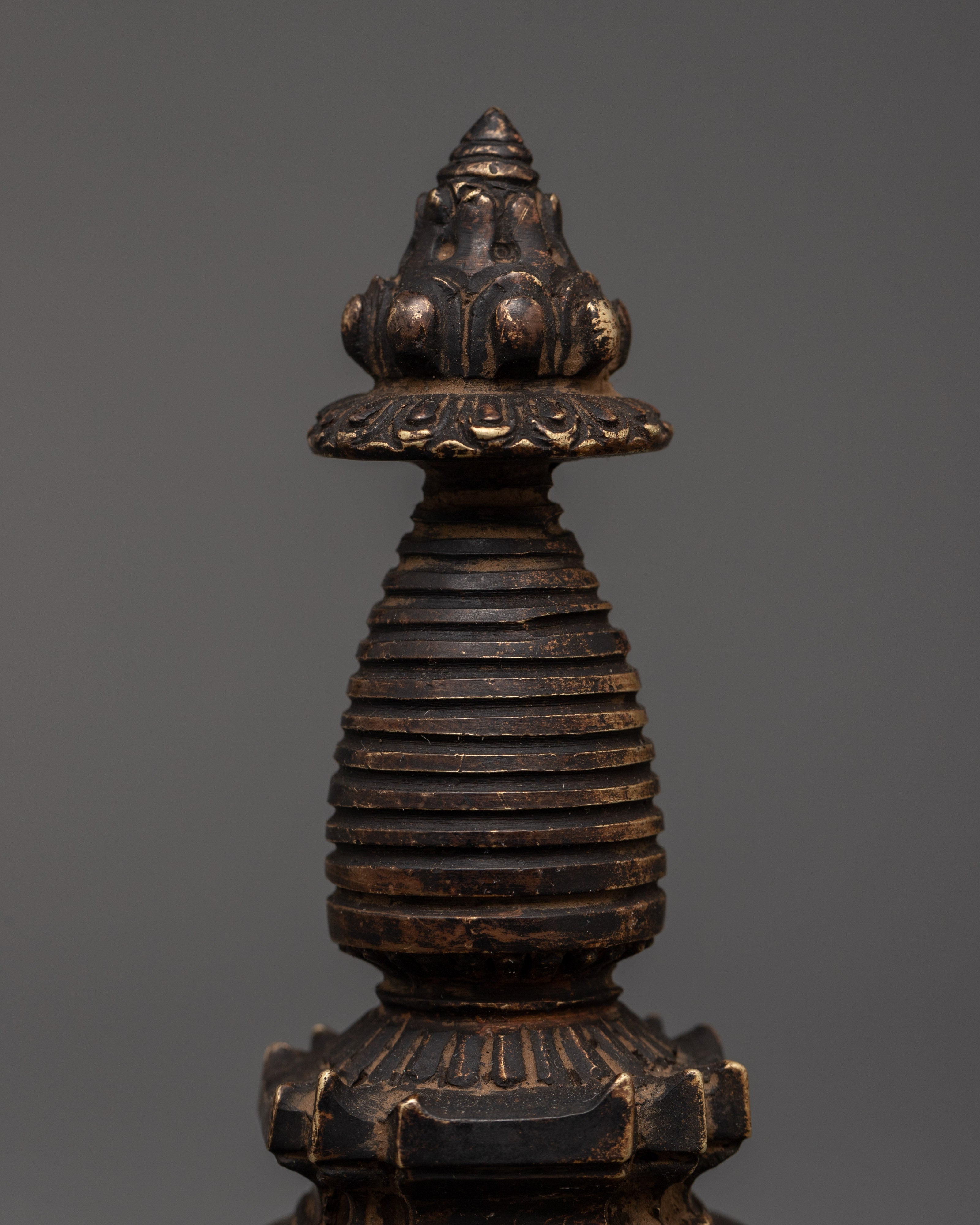 Tibetan Stupa with Antique Finish | Buddhist Sacred Sculpture