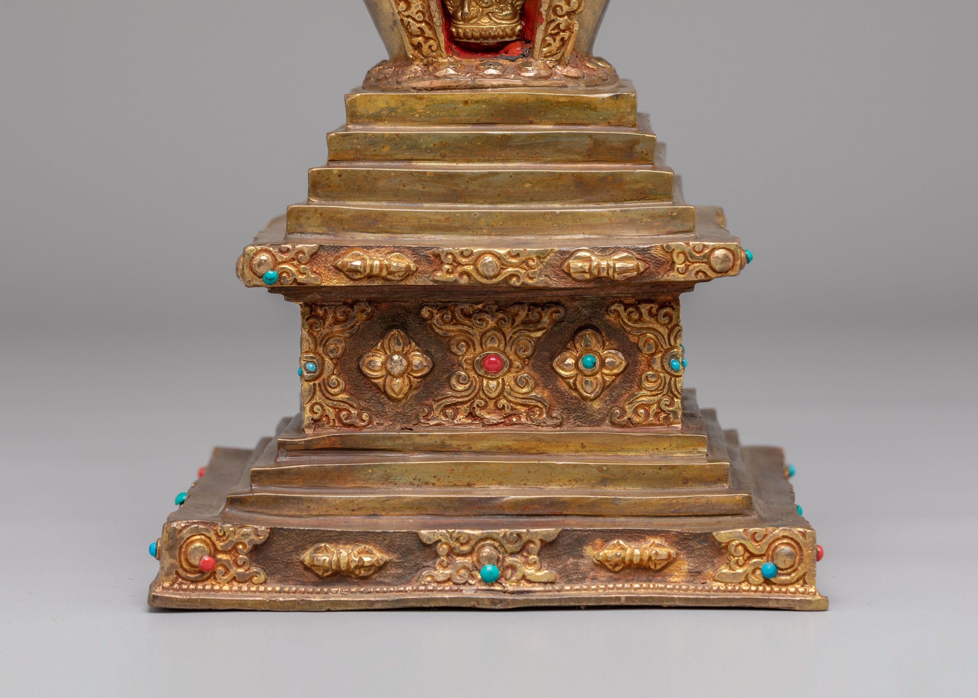 Sacred Altar Enlightenment Chorten | Gold Plated Copper Altar Sculpture