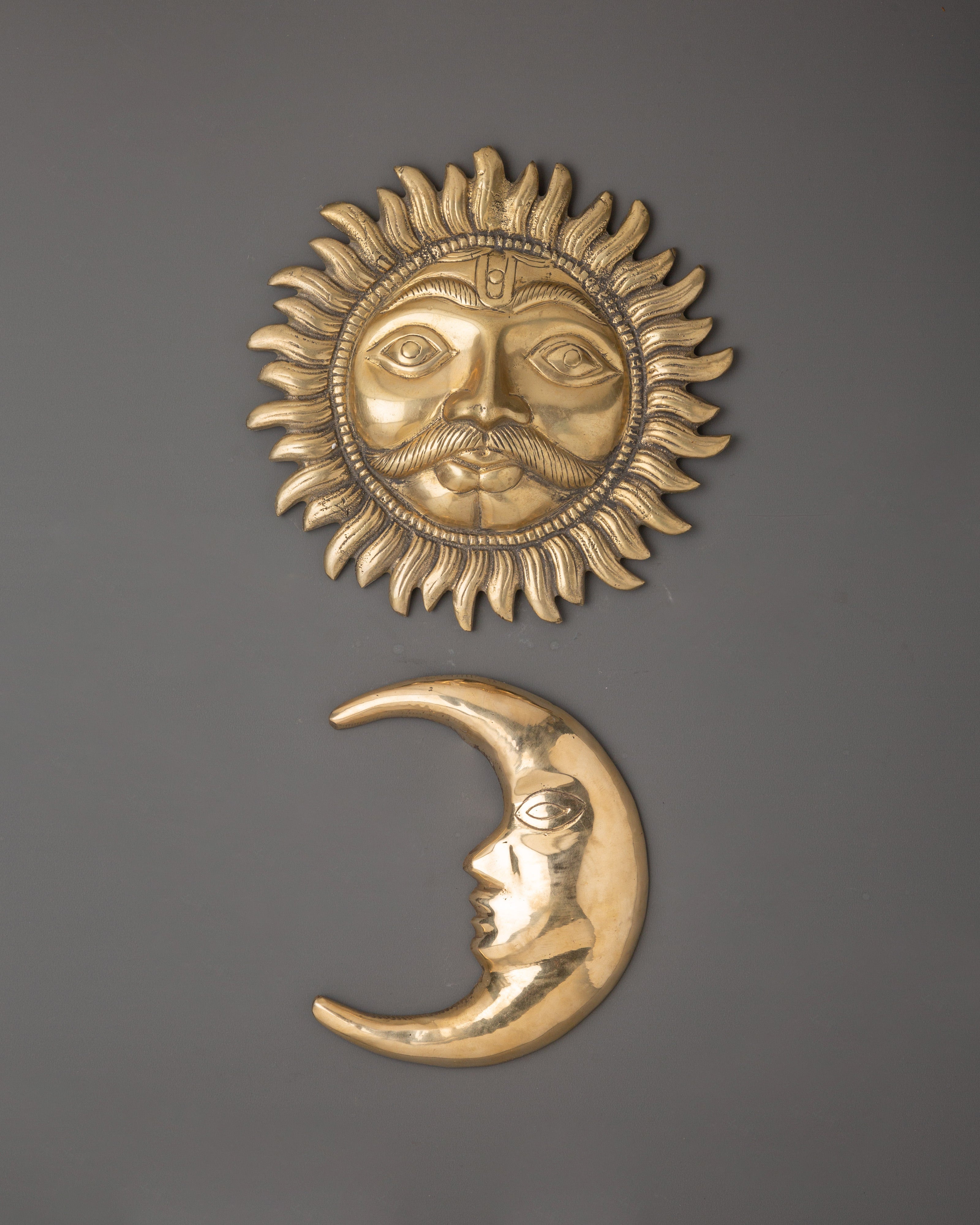 Brass Sun and Moon Wall Hanging Set  | Celestial Vastu Decor for Balance and Harmony