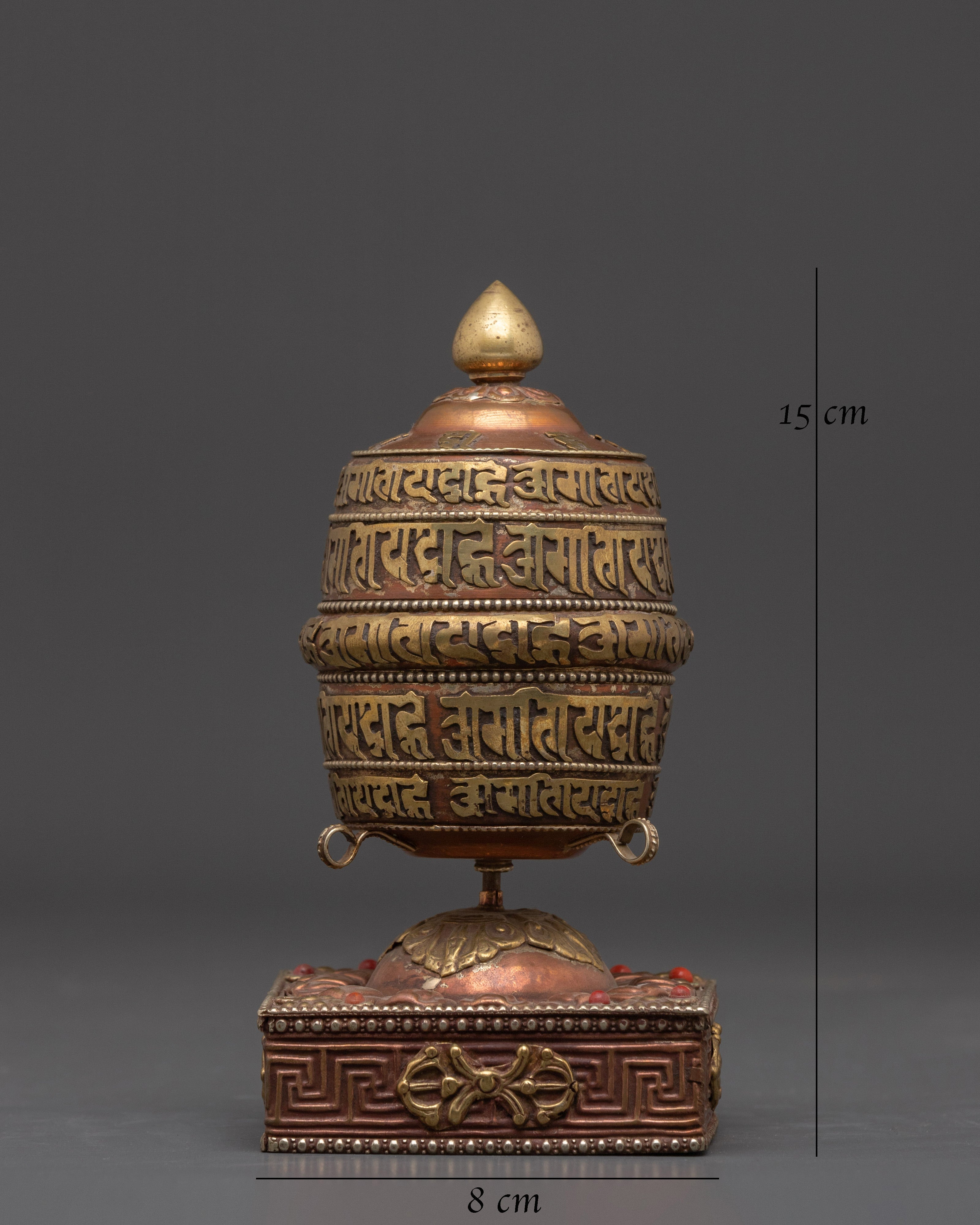 Handcrafted Prayer Wheel on Stand | Tibetan Sacred Religious Mantra Wheel