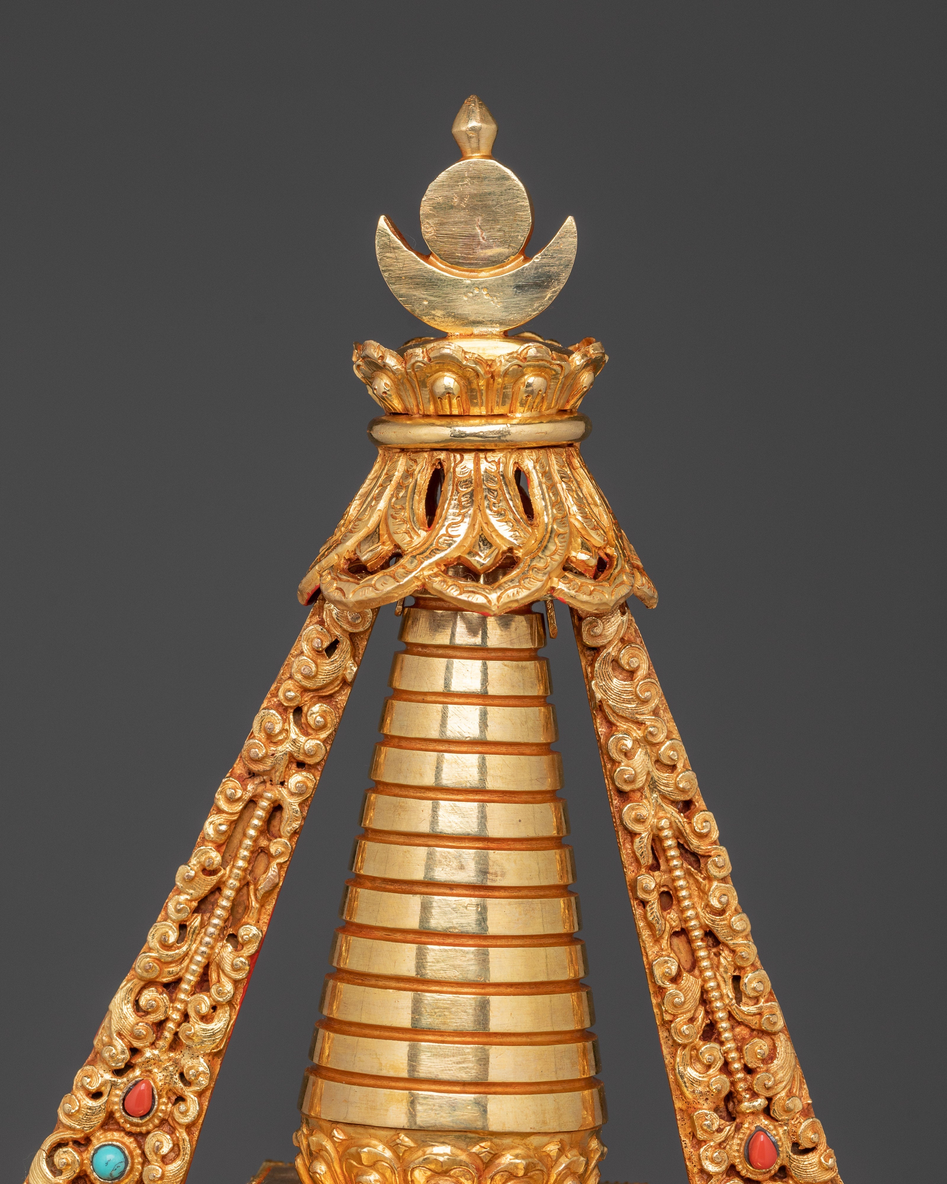 Gold-Plated Copper Buddhist Stupa for Tibetan Altar