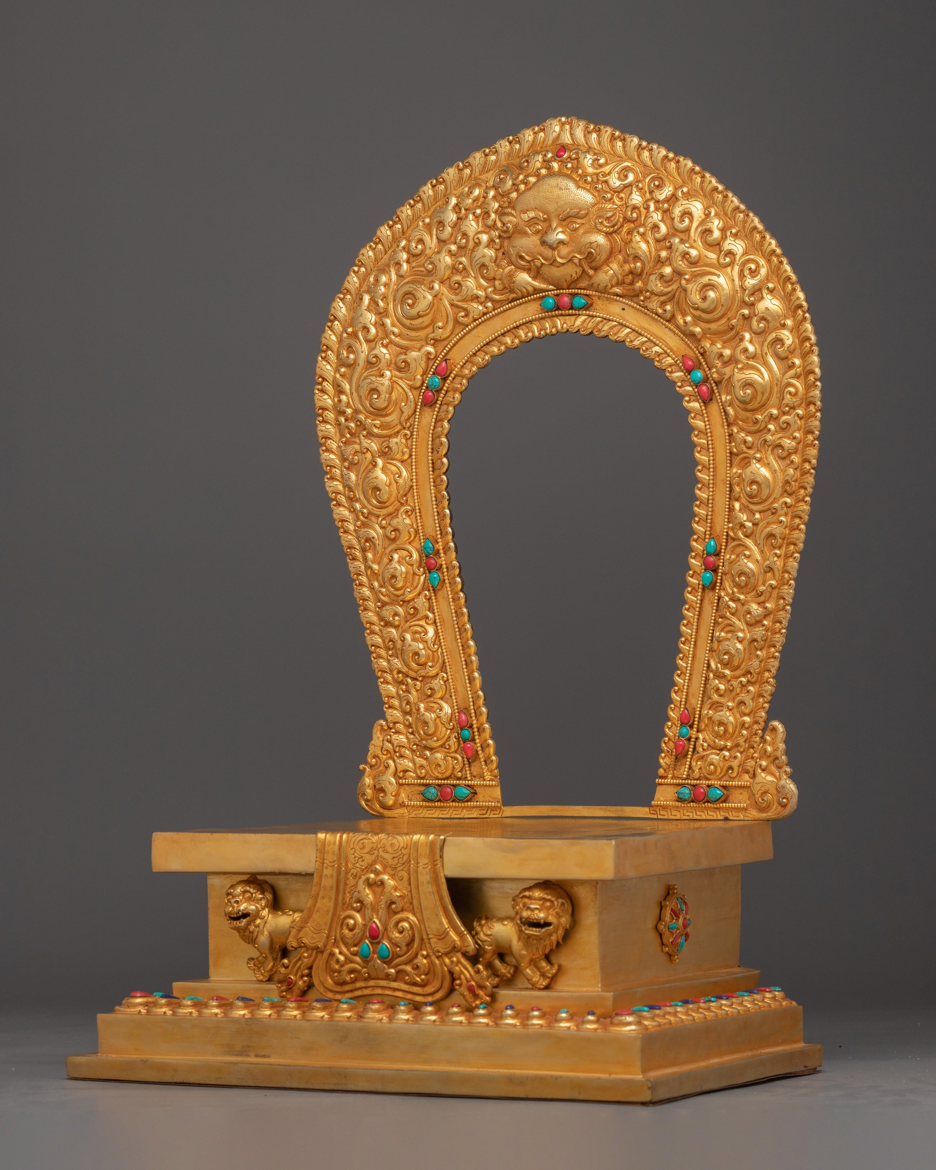 Traditional Tibetan Throne | Turquoise & Coral Inlay