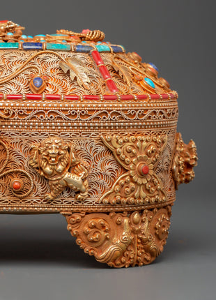 Gold-Plated Tibetan Treasure Box |  Buddhist Altars and Sacred Himalayan Artwork