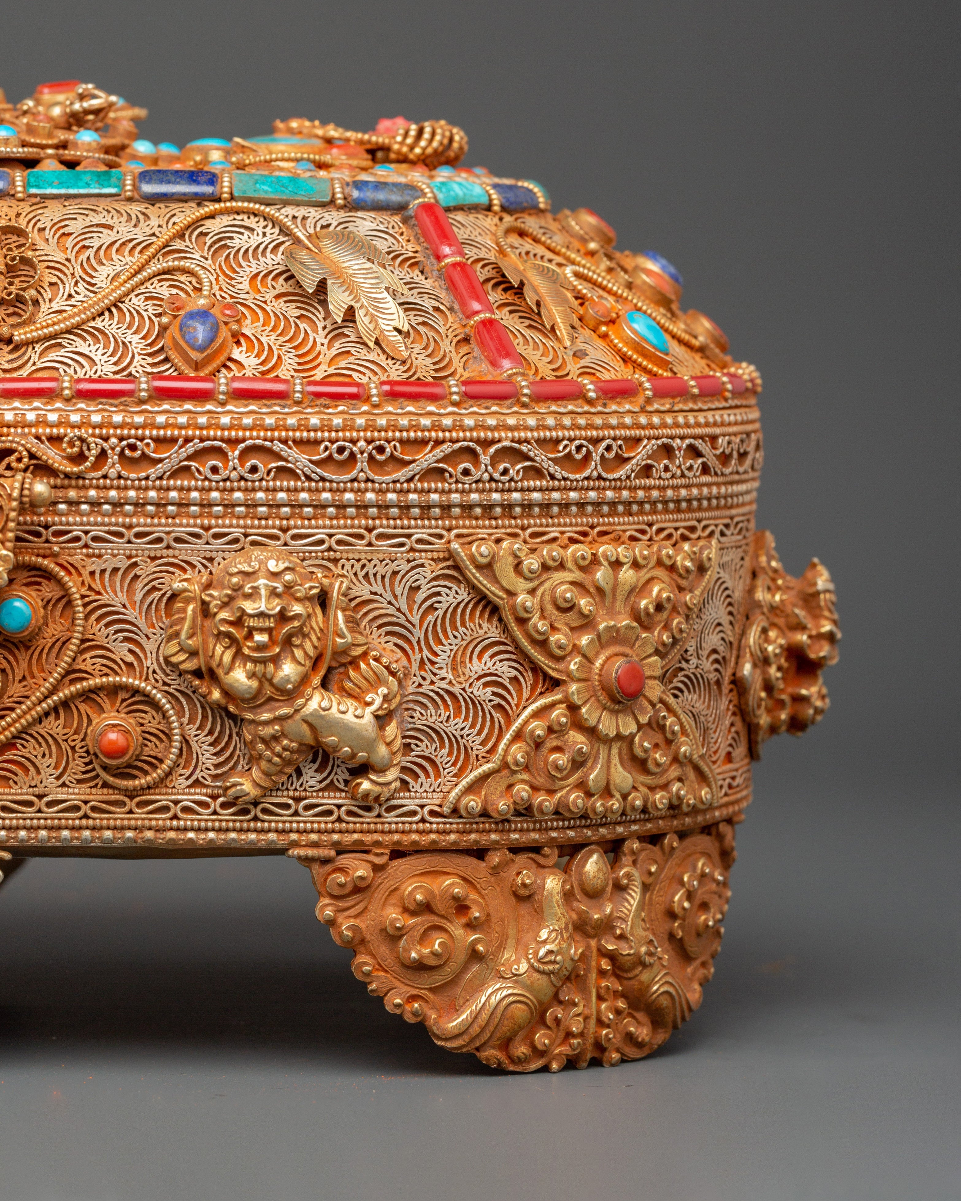 Gold-Plated Tibetan Treasure Box |  Buddhist Altars and Sacred Himalayan Artwork