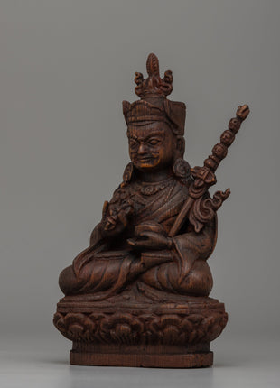 Tantric Master Guru Rinpoche Cedar Wood Statue | Sacred Buddhist Sculpture