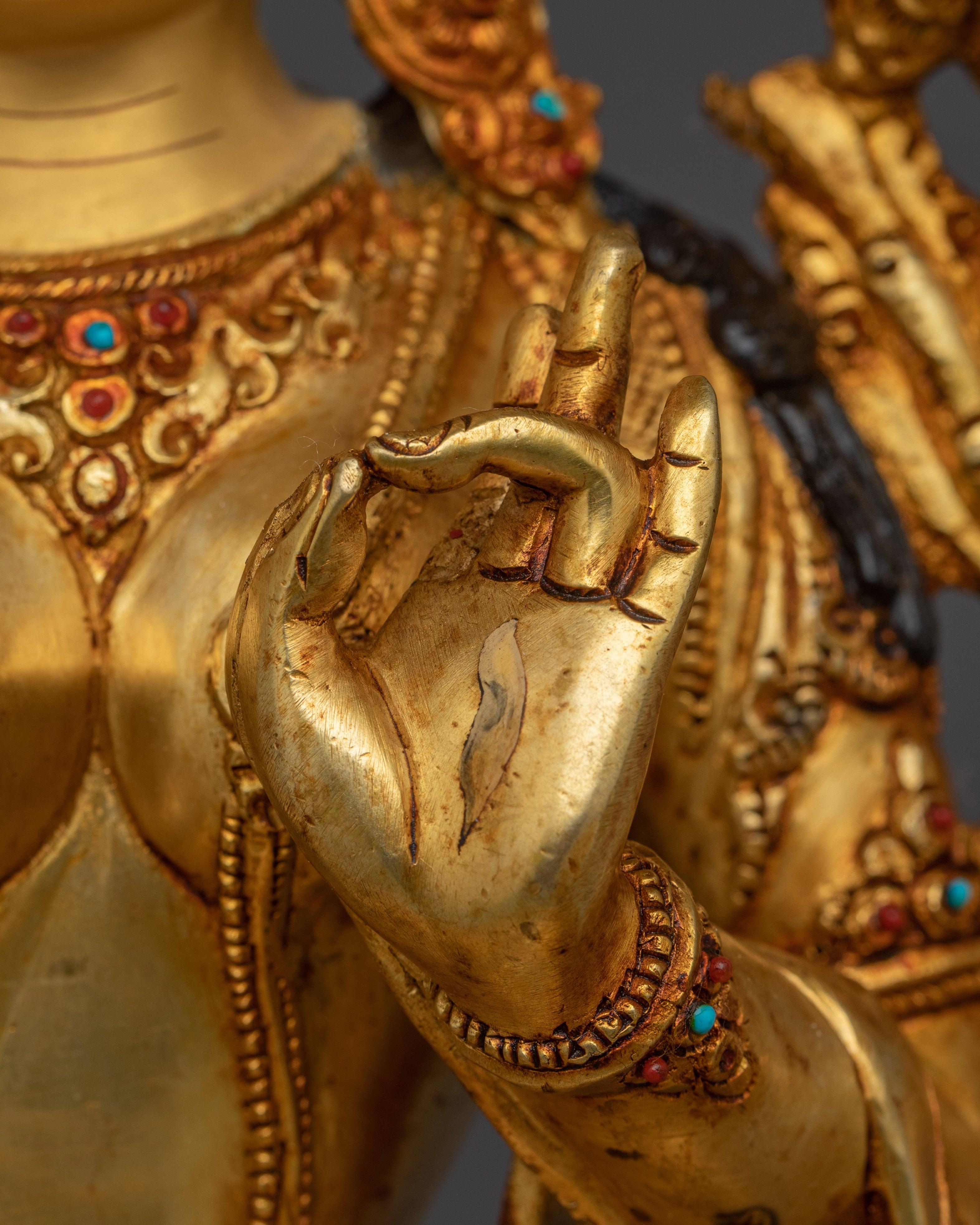 Handcrafted Sacred White Tara Statue | 24K Gold Gilded Copper Statue