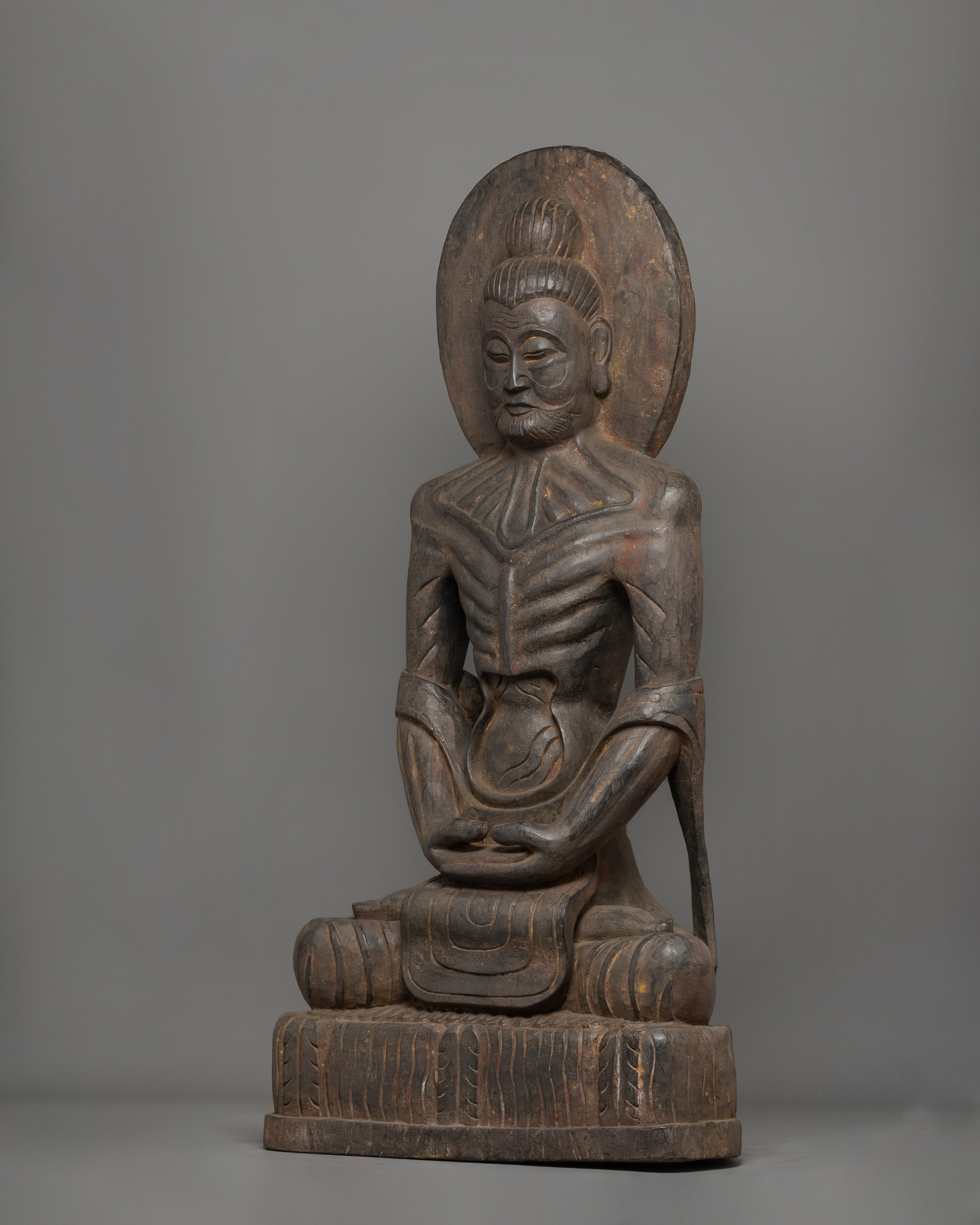 Fasting Buddha Wooden Statue | Traditional Himalayan Artwork