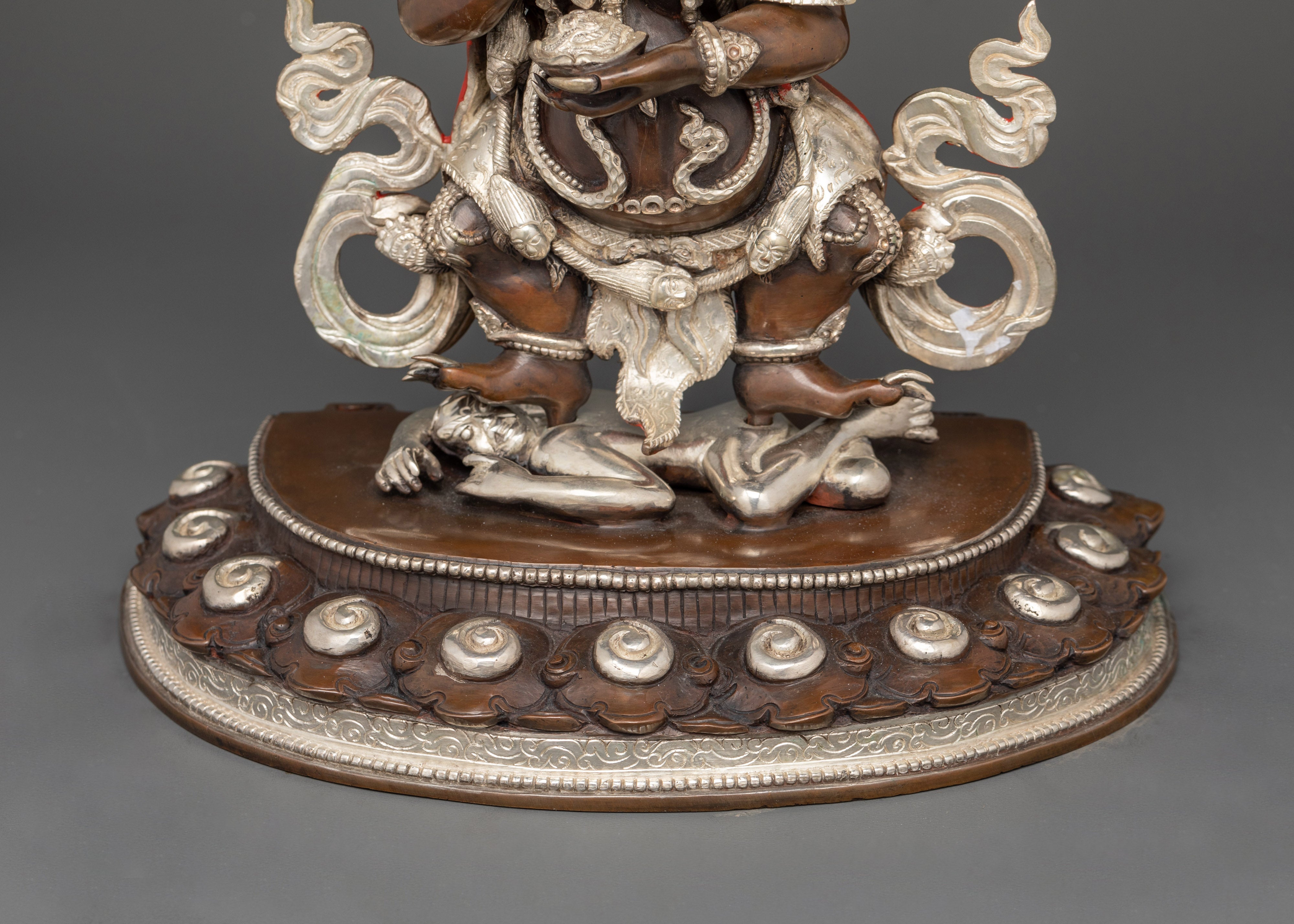 Sakya Mahakala Silver Plated Oxidized Copper Statue | Guardian of the Dharma