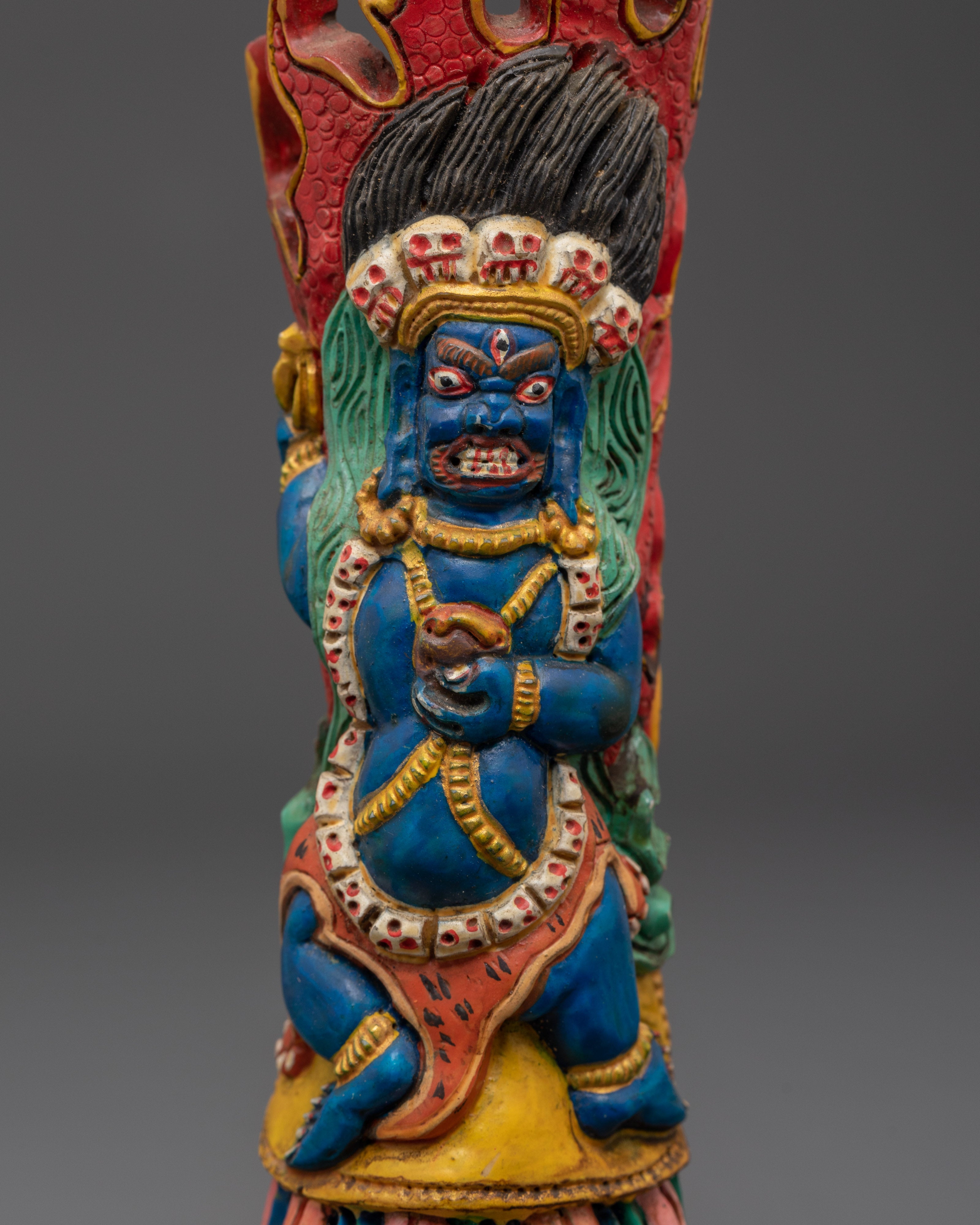 Mahakala Bone Craving with Acrylic Painting | Tibetan Buddhist Protector Deity Art