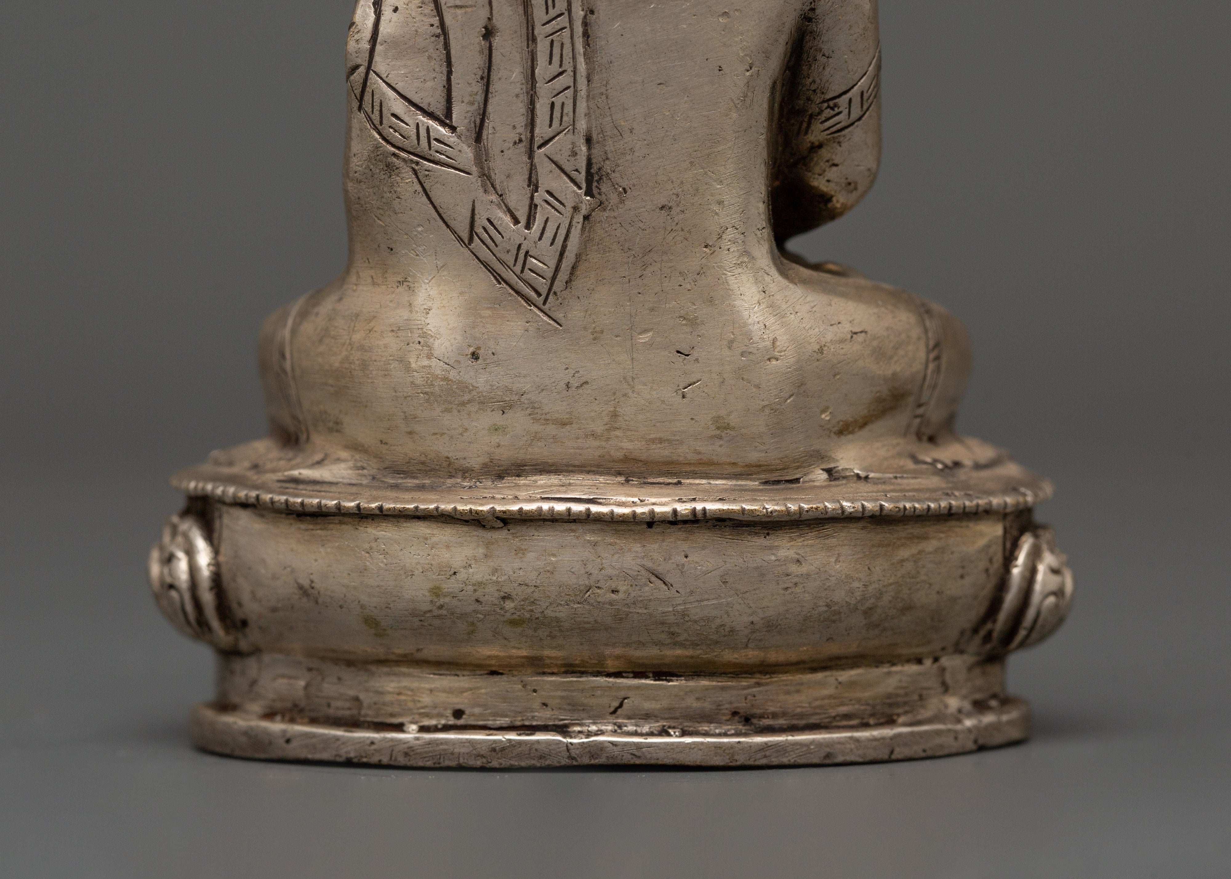 Tibetan Enlightenment Deity Amitabha Buddha Statue | Silver-Plated Copper Sculpture