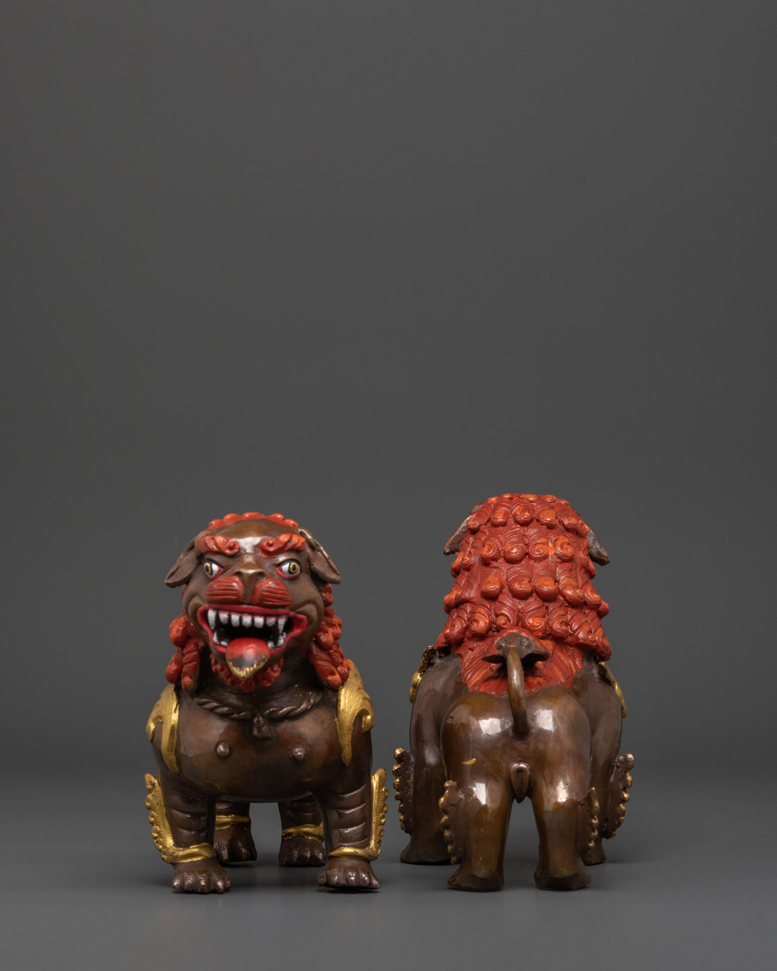 Sacred Buddhist Protector Lion Pair | Tibetan Snow Lion Guardian Statues
