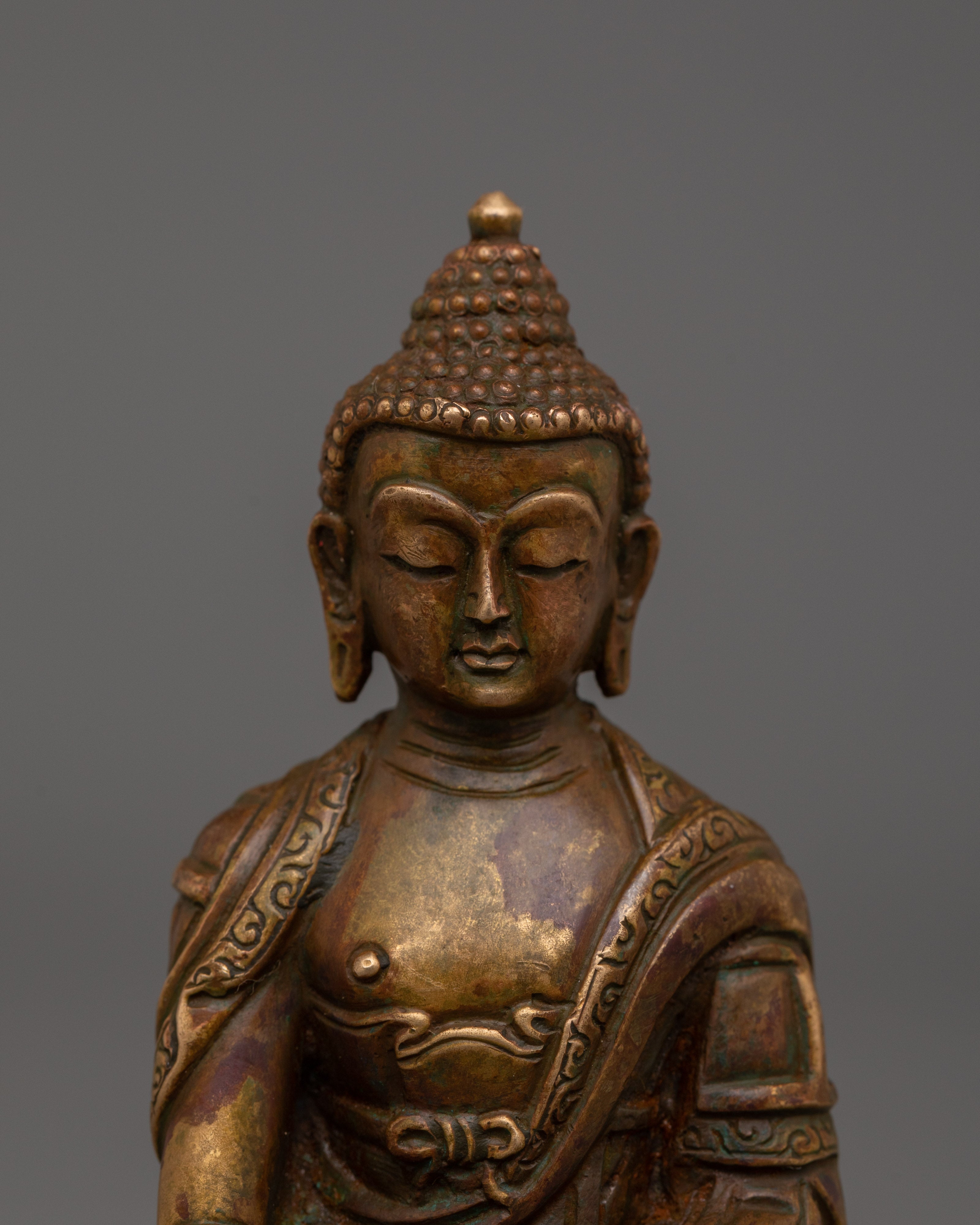 4.1 Inches Shakyamuni Buddha Statue | Oxidized Copper Shakyamuni Buddha