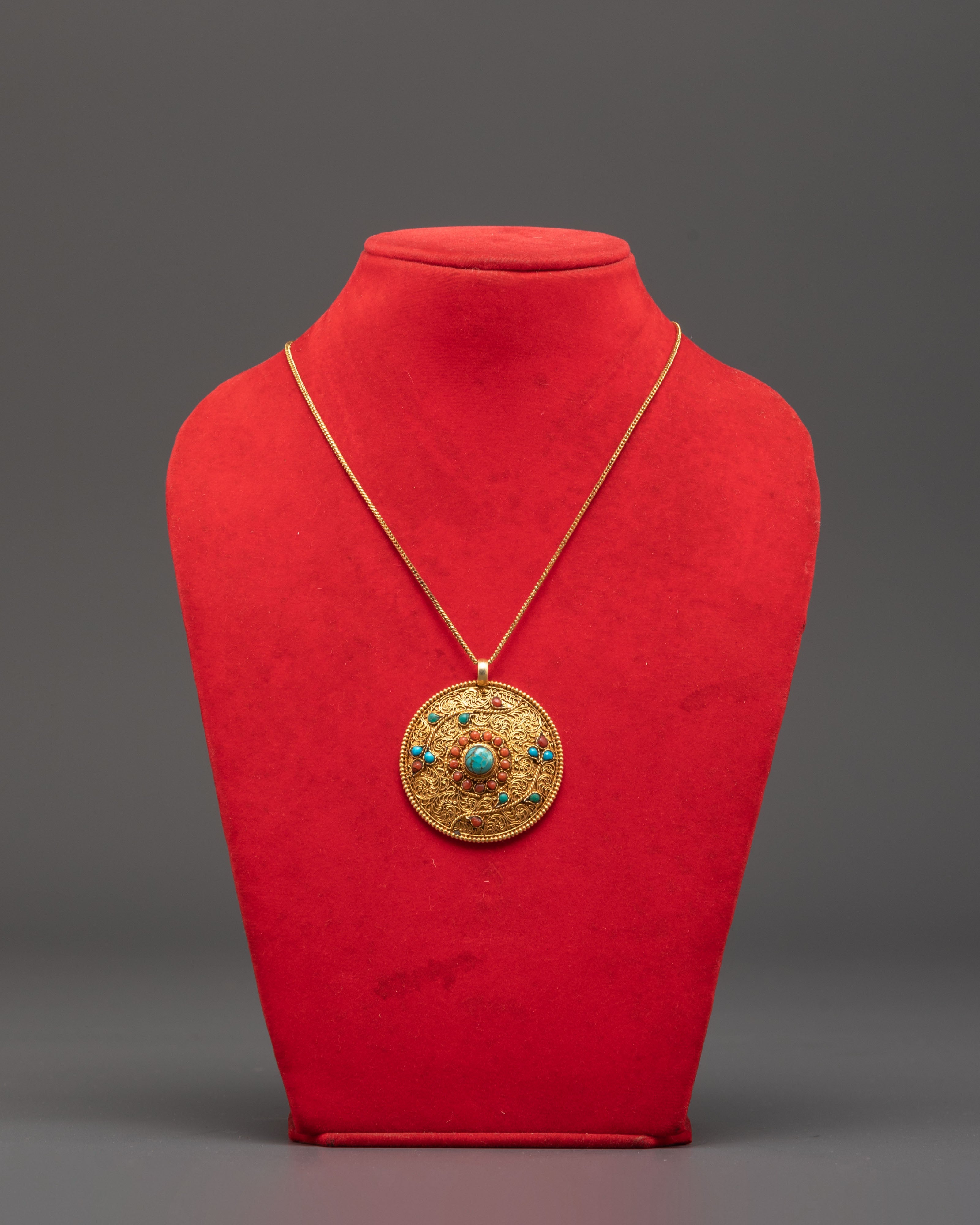 Tibetan Silver Locket with Coral | Gold Plated Jewelry