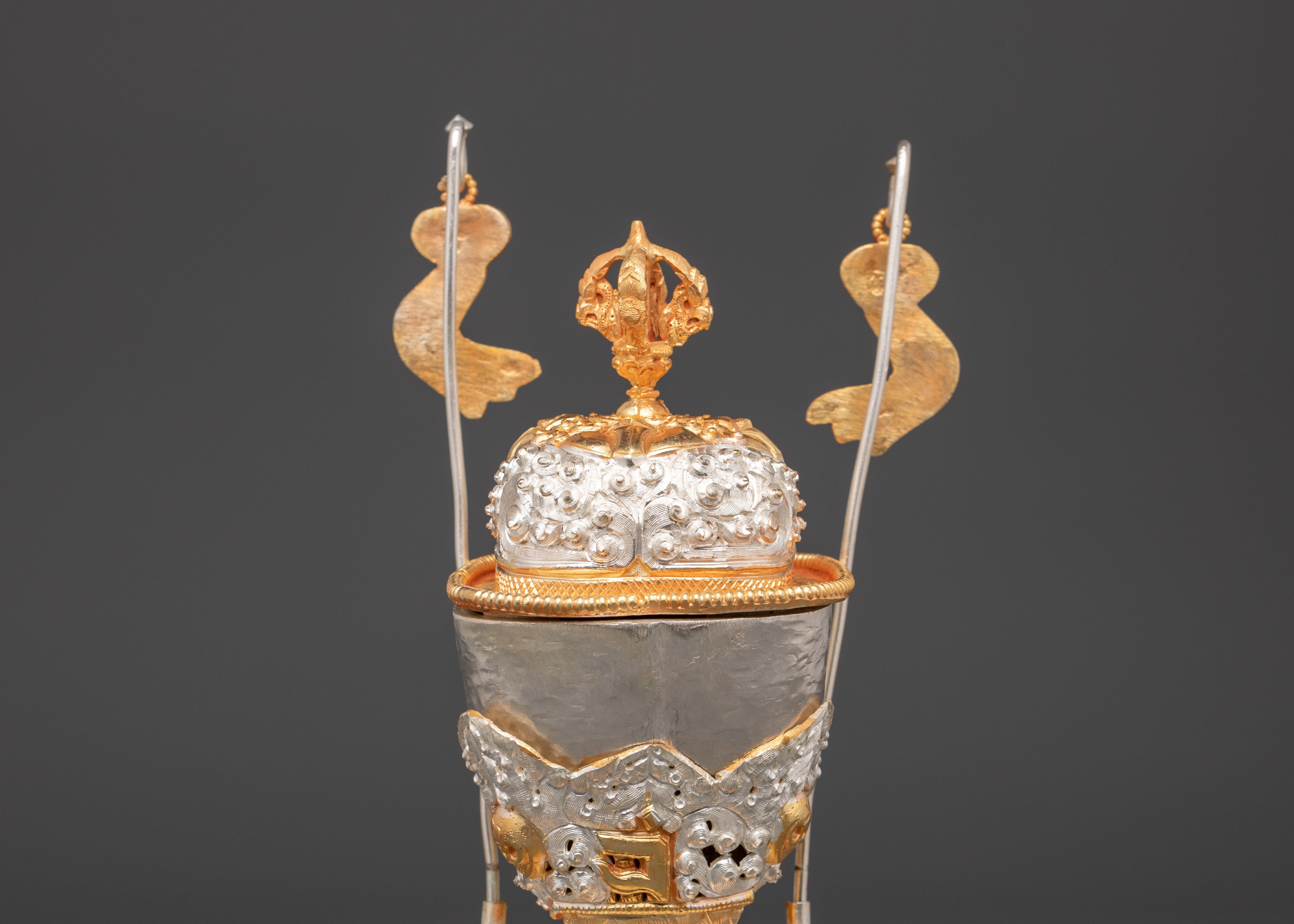 Handmade Silver Plated Kapala | Copper Skull Cup with Auspicious Symbols