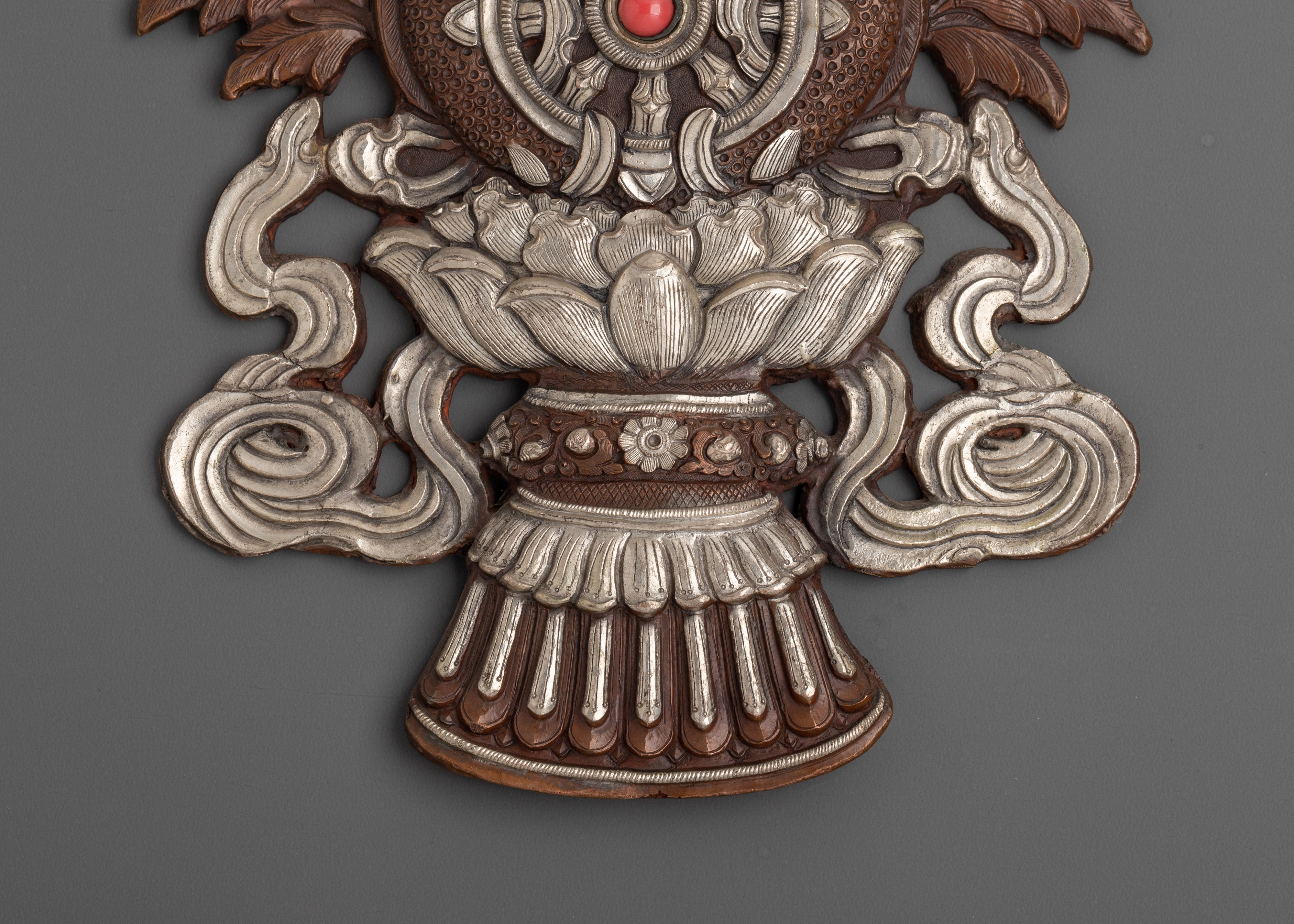 Auspicious Symbol Wall Hanging | Oxidized Copper & Silver Plated with Coral Stone