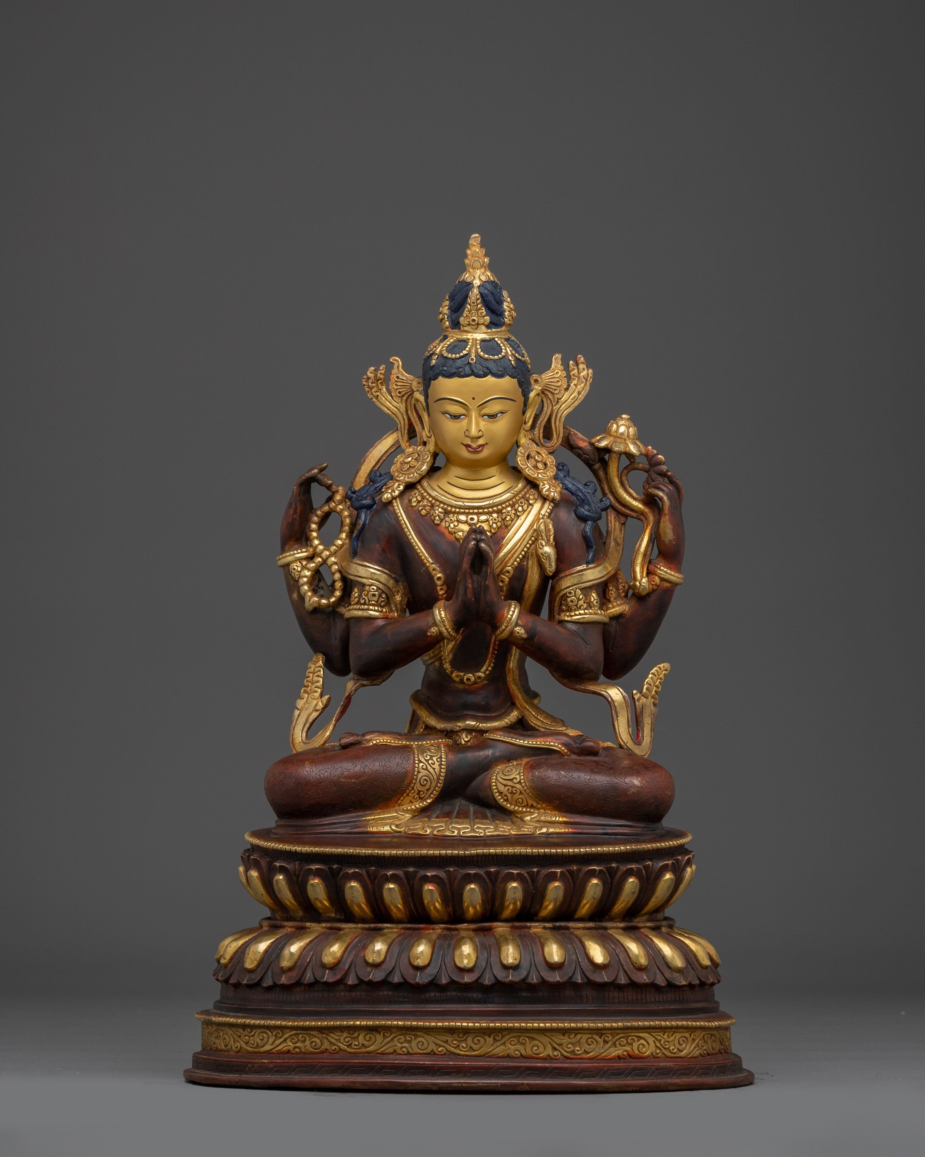 Golden Four Armed Chenrezig Figurine