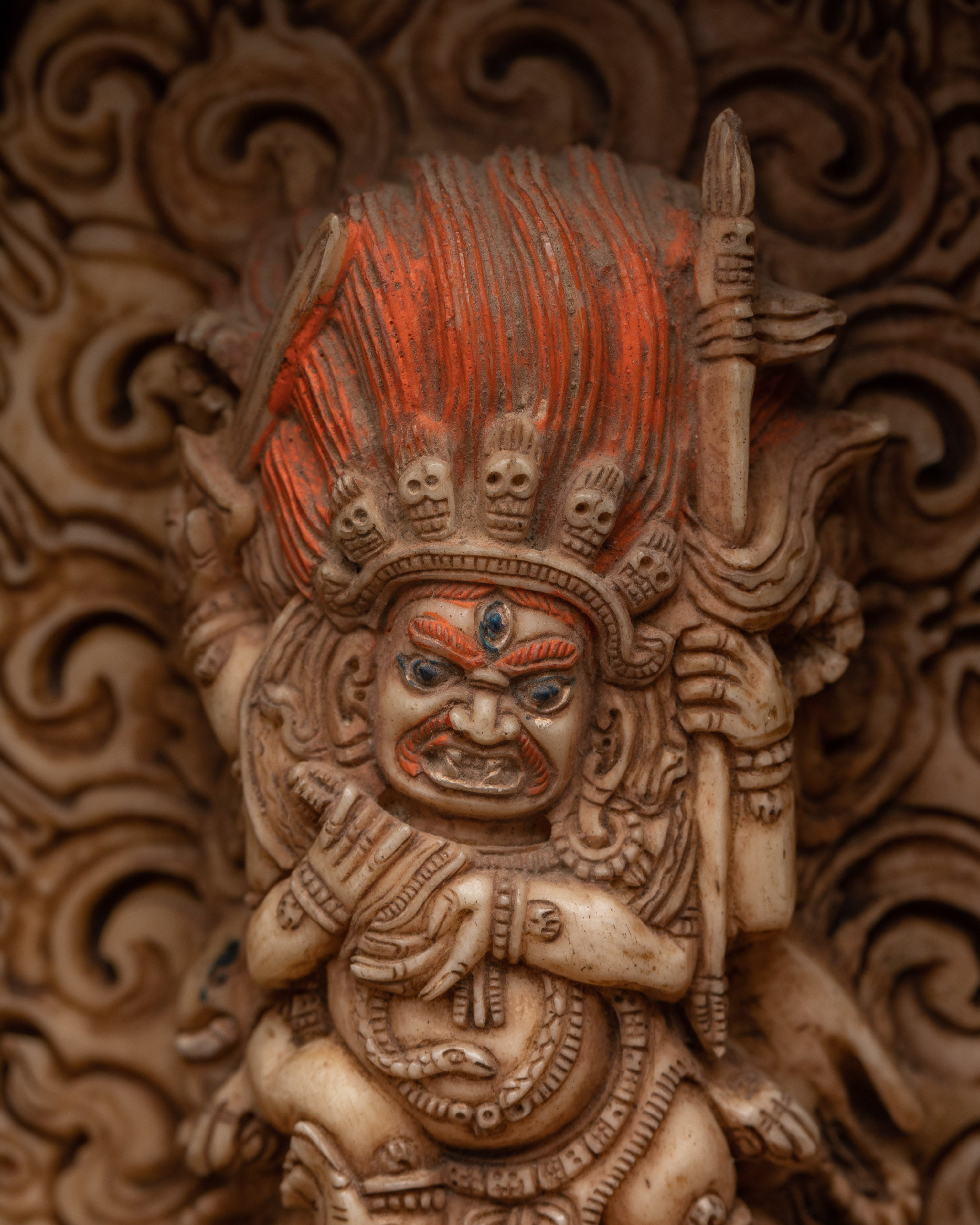 Handcrafted Copper Ghau Box with Four Armed Mahakala | For Spiritual Protection