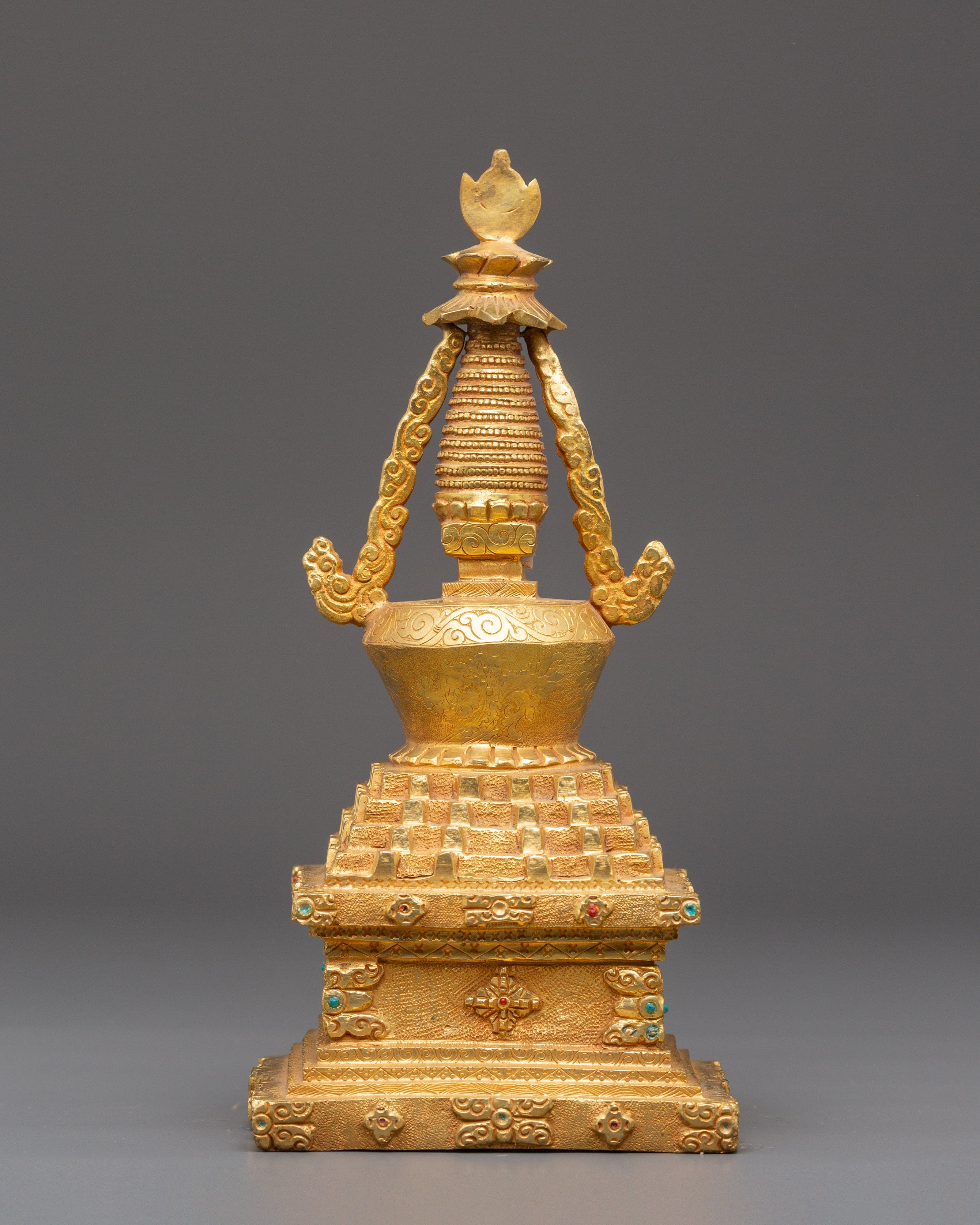 Tibetan Meditation Shrine Stupa | Gold Plated Buddhist Altar Decor