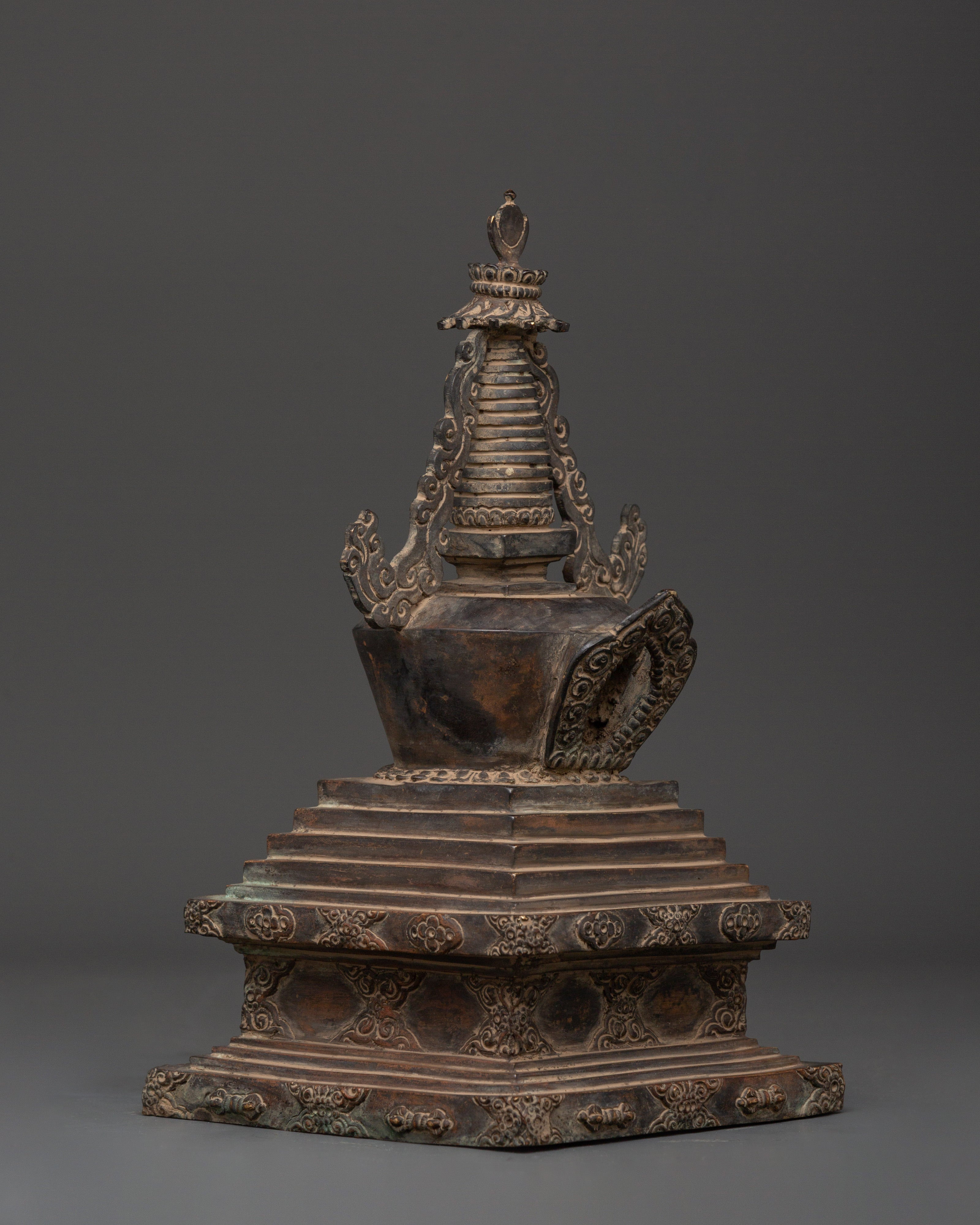 Oxidized Copper Antique Finish Stupa | Tibetan Buddhist Decor