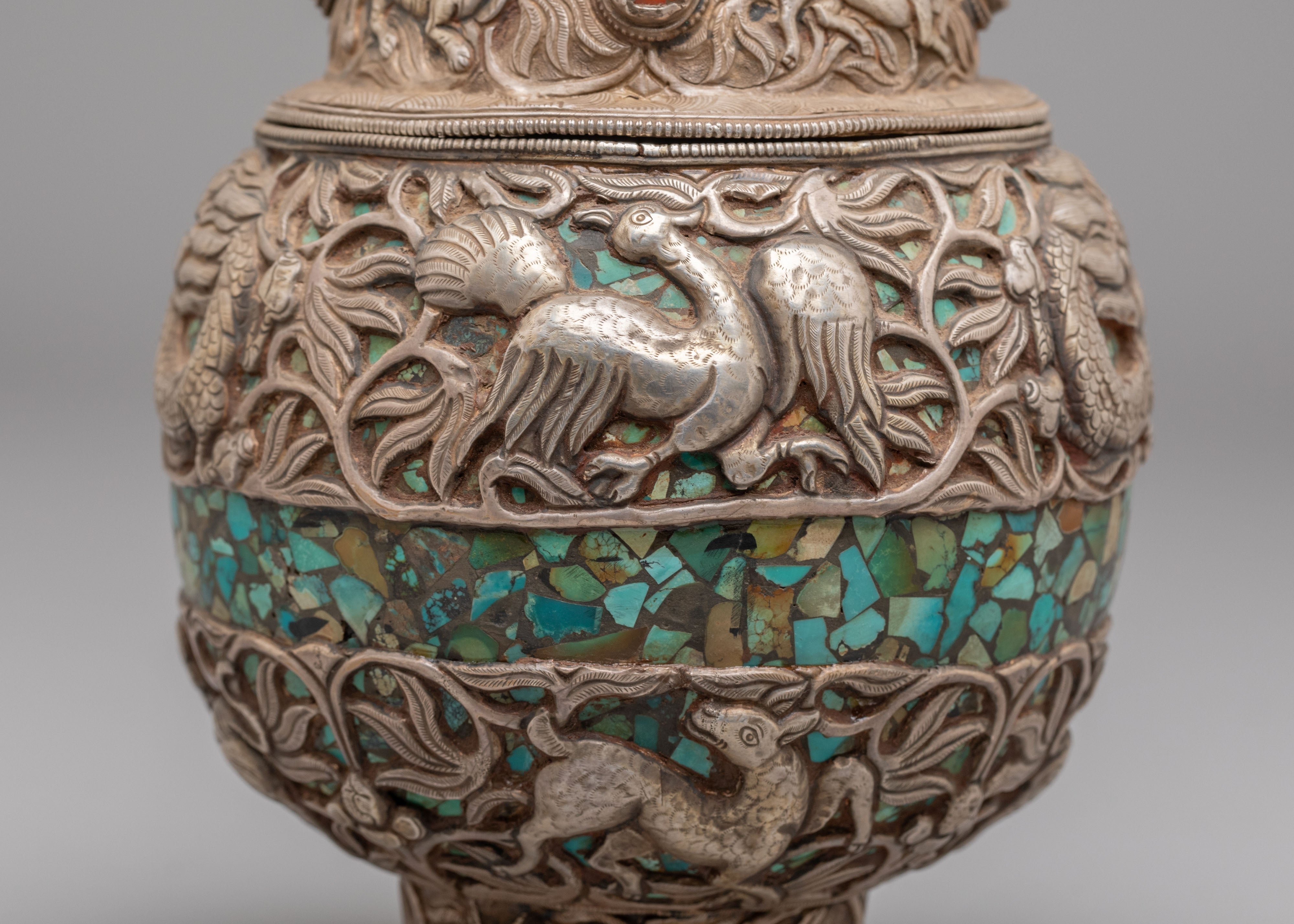 Sacred Tibetan Ritual Rice Vessel | Traditional Buddhist Offerings Vessel