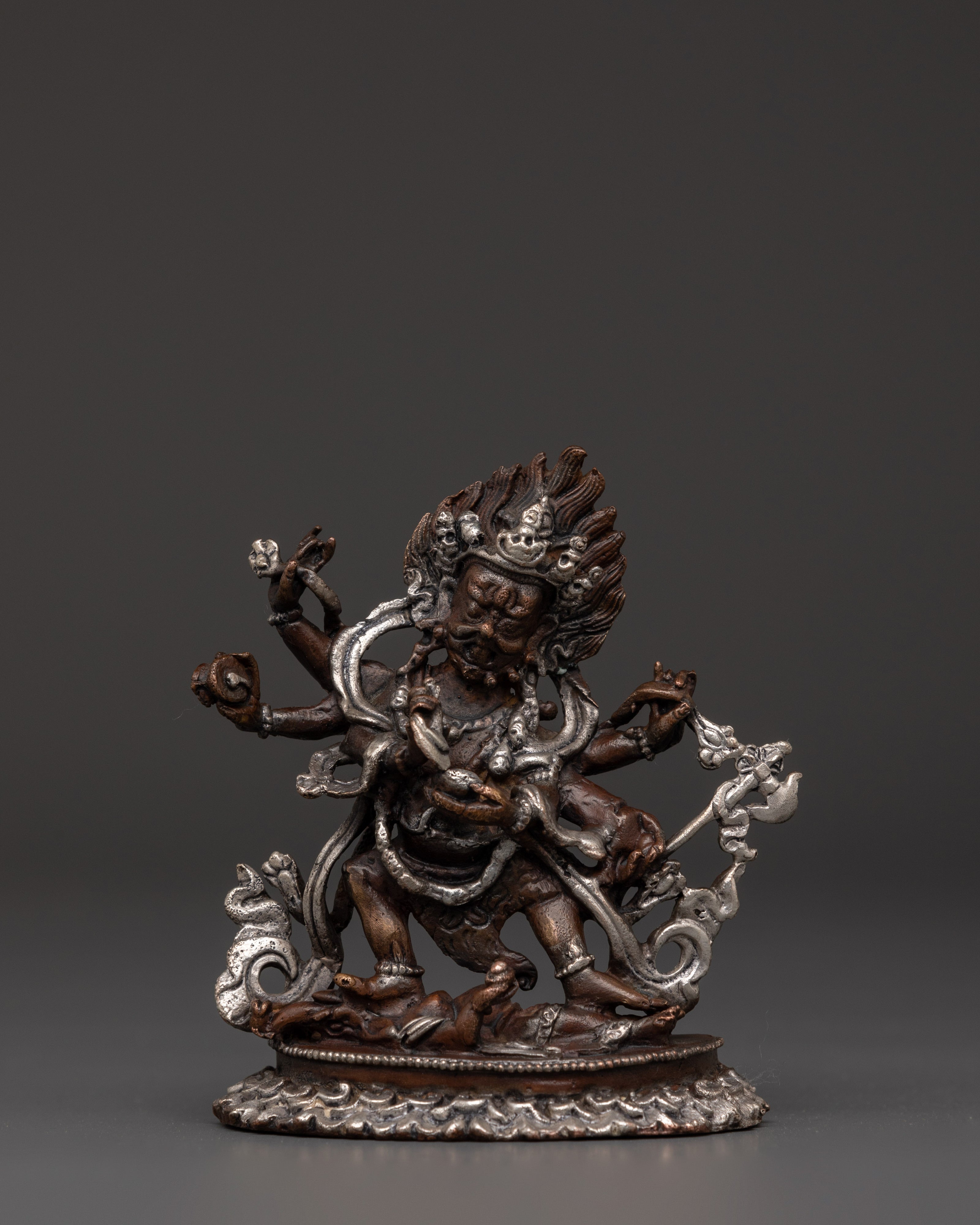 Oxidized Copper Six-Armed Mahakala Statue | Tibetan Fierce Protector