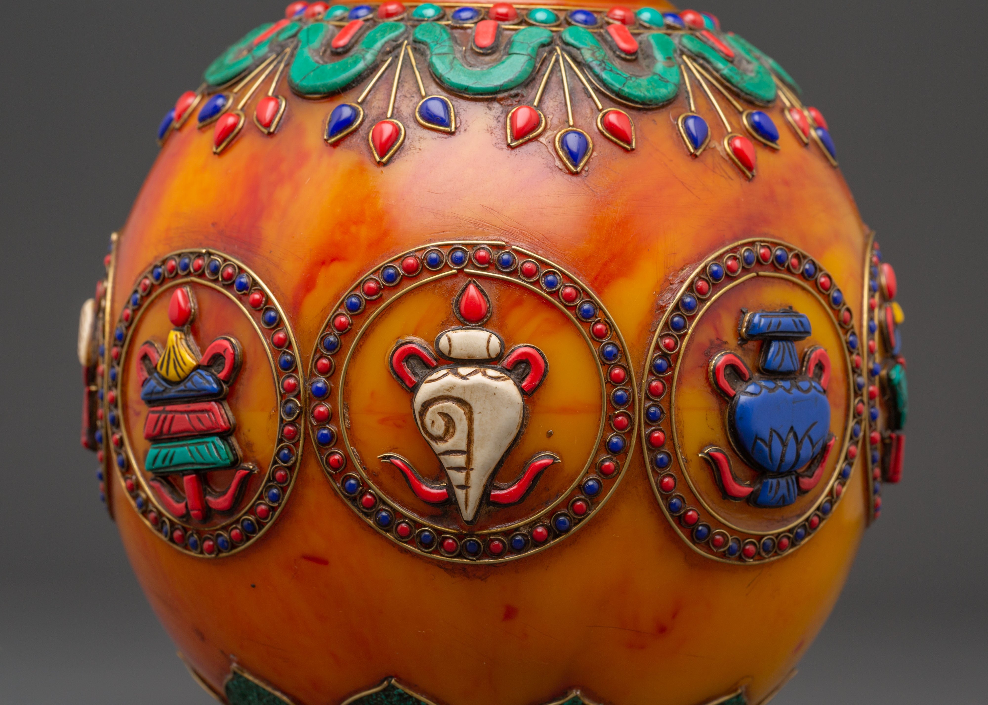 Decorative Resin Vase | Vase with Lapis, Coral, and Turquoise Stones
