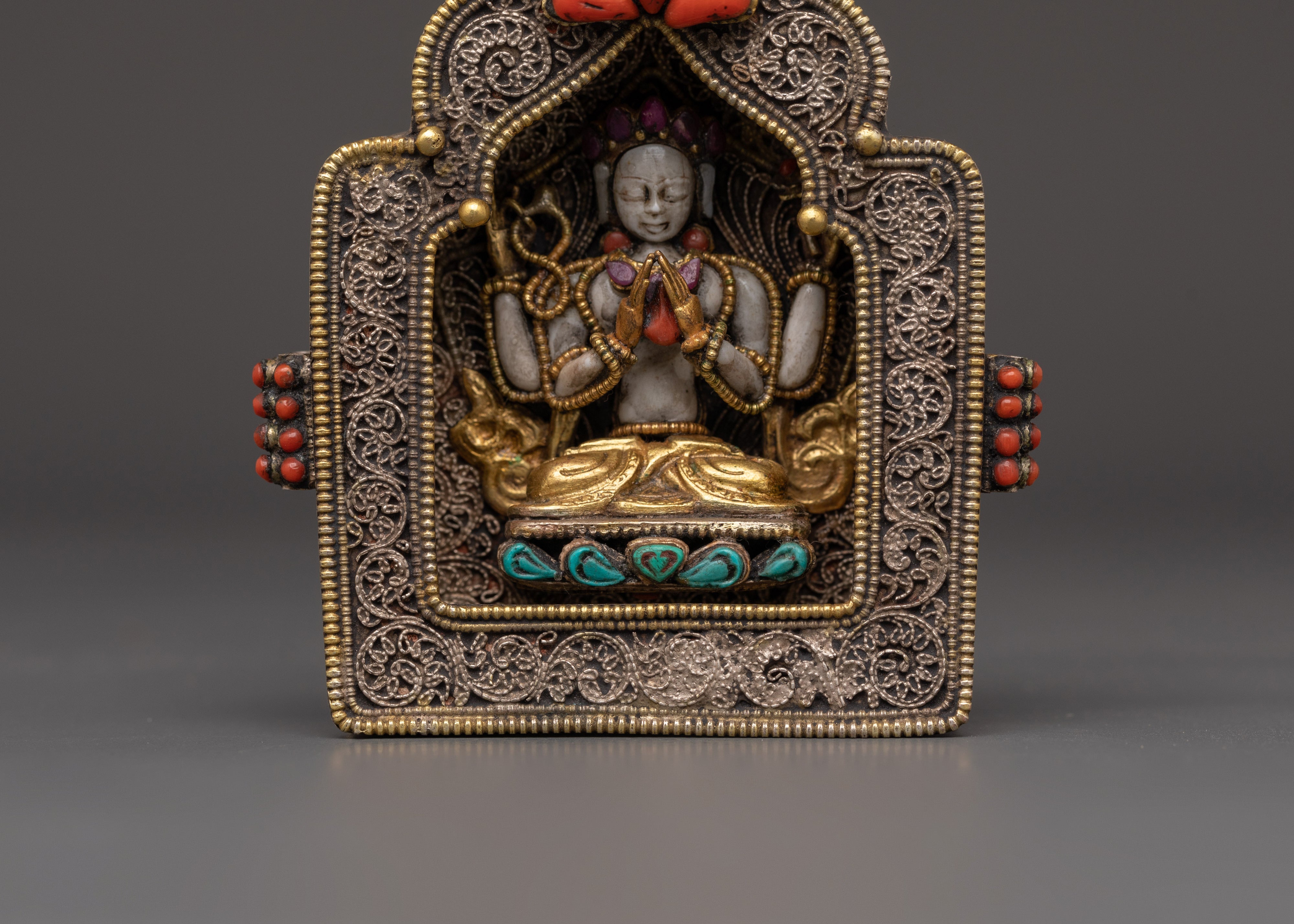 Silver Gold-Plated Ghau Box | Spiritual Shrine Artifact