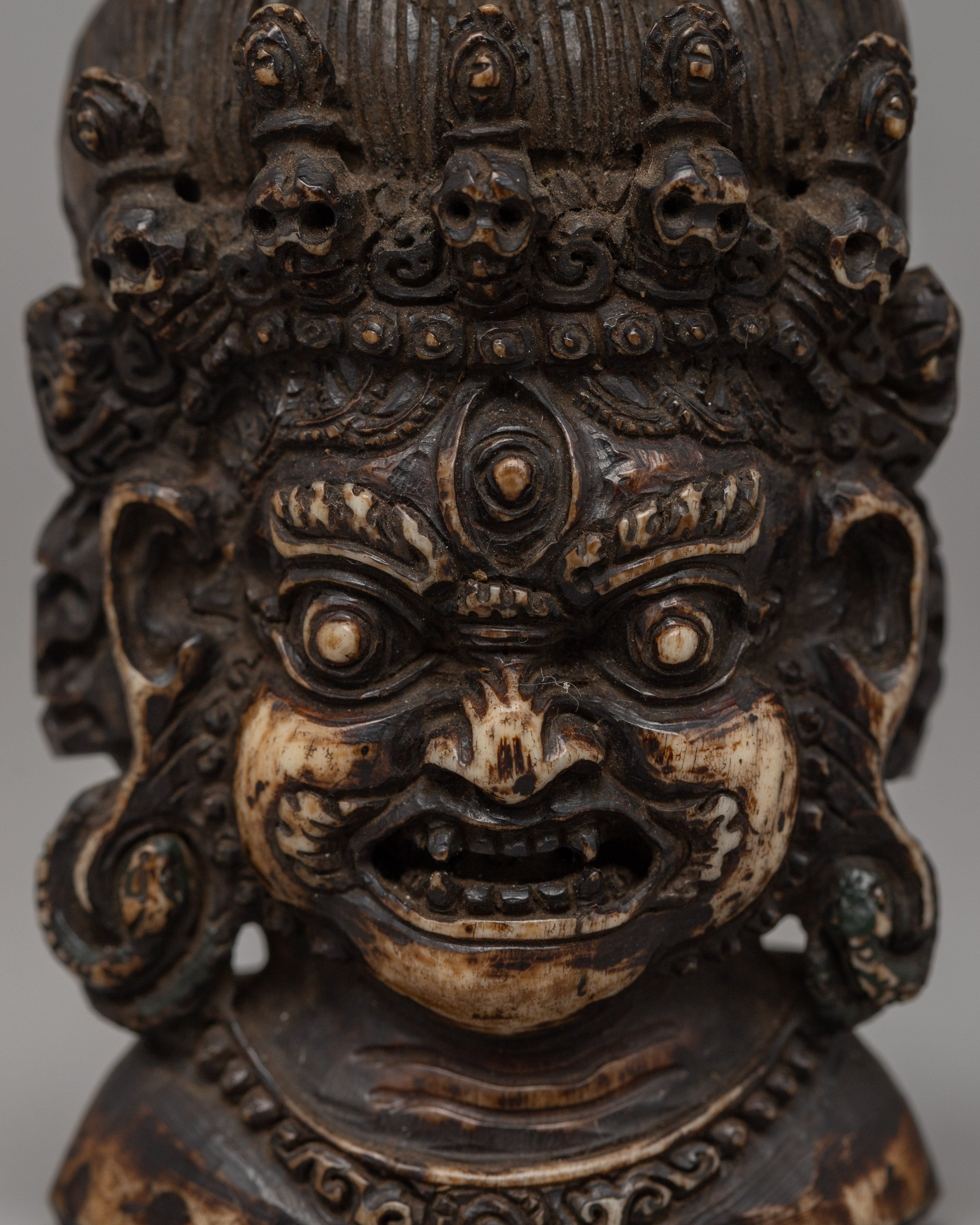Bhairava Head Carving | Handcrafted Buffalo Bone Sculpture