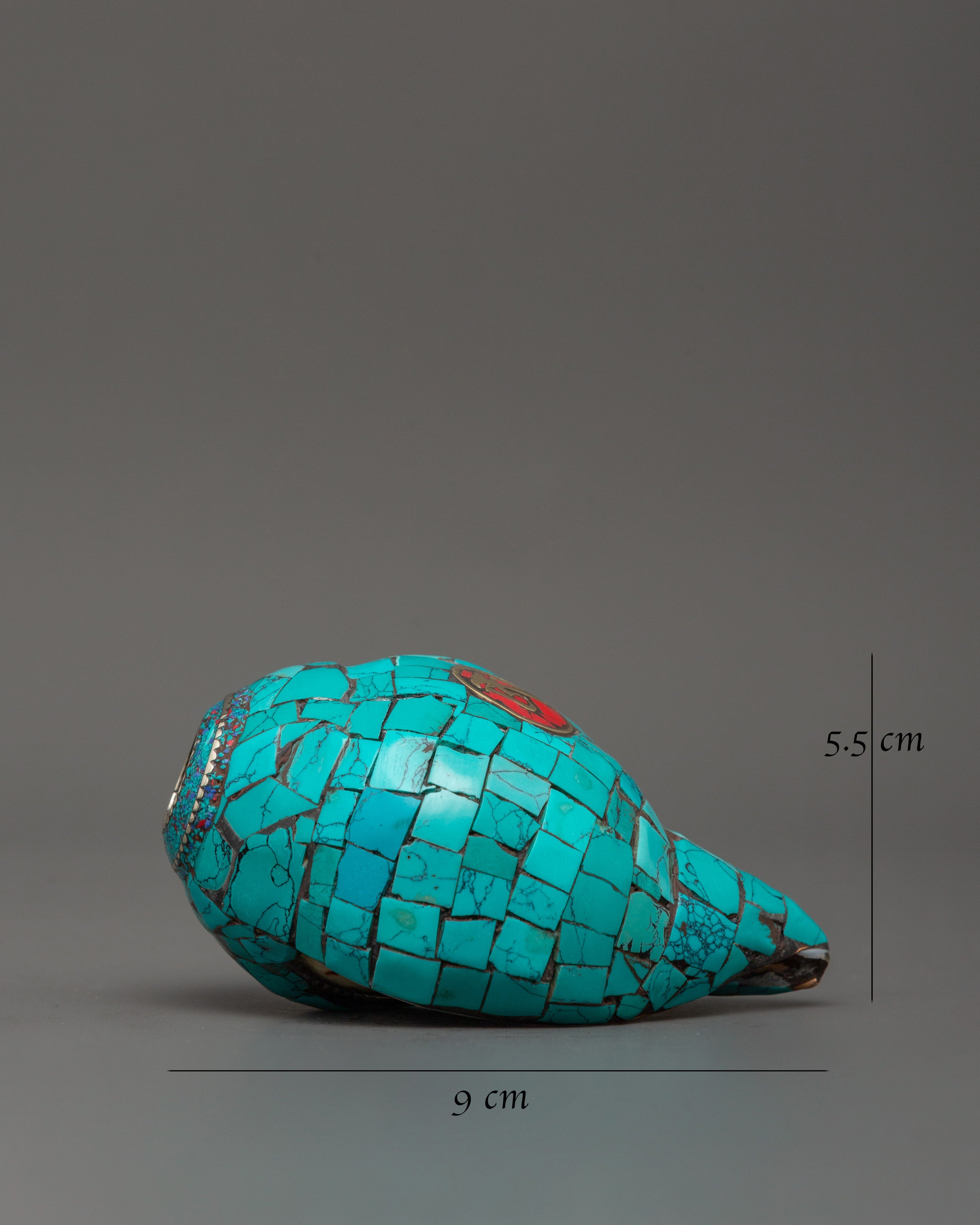 Conch Shell With Turquoise and Coral Stones | Buddhist Ritual Conch