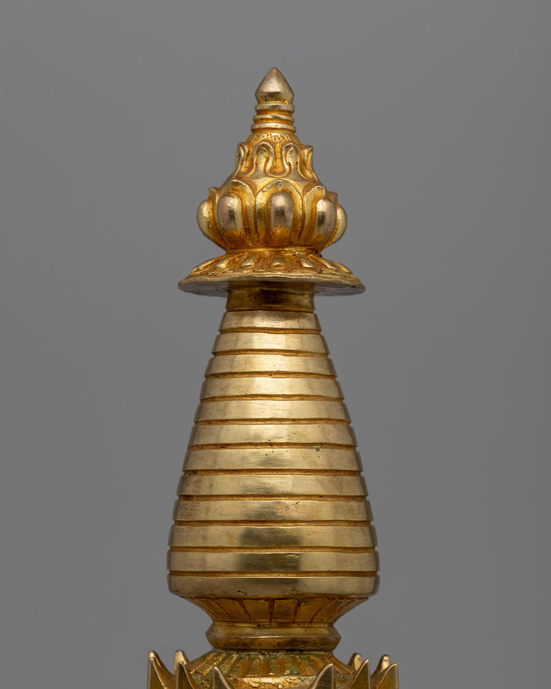 Intricate Gold-Plated Copper Tibetan Stupa |  Symbolizing Peace and Harmony