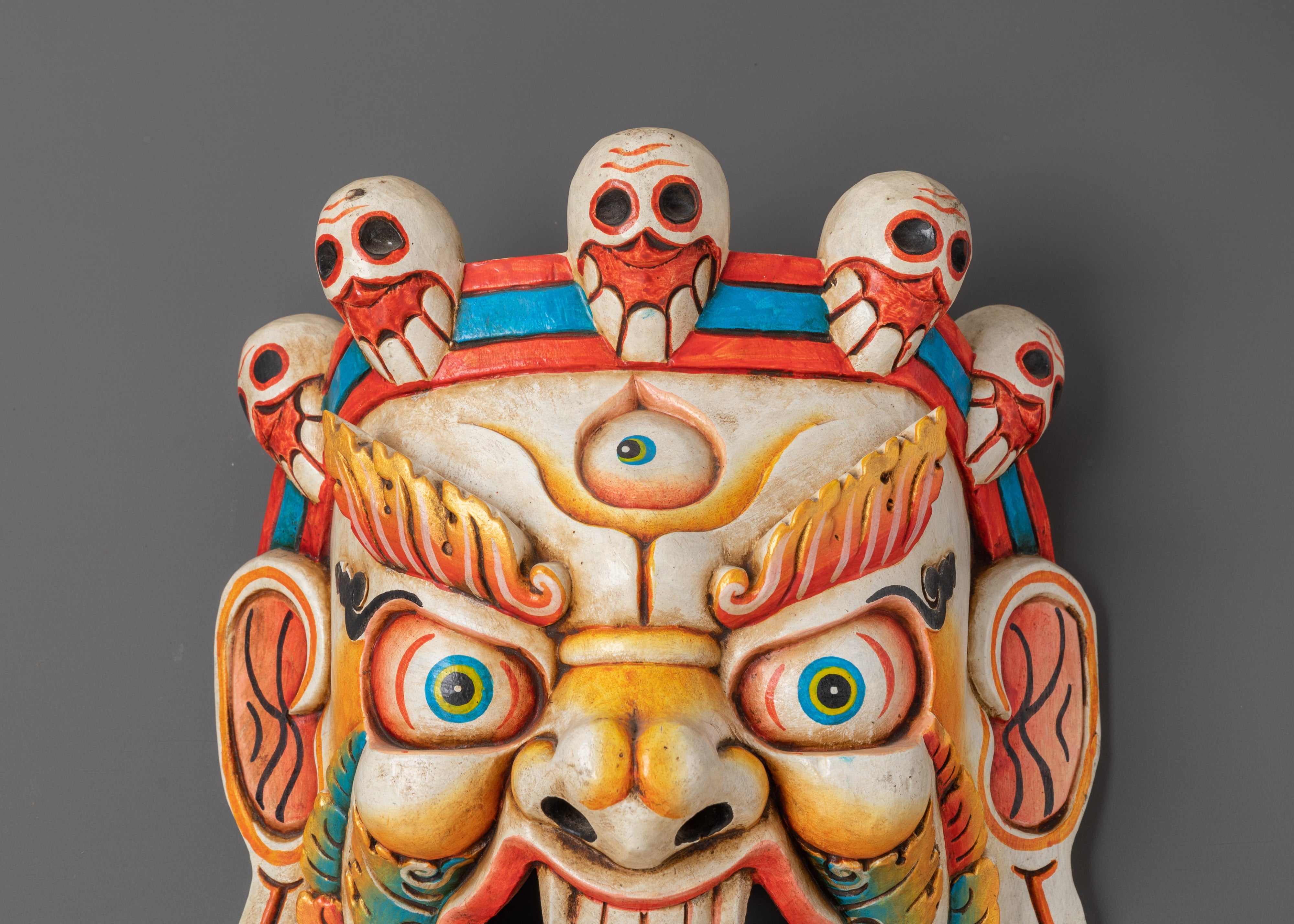 Wooden Bhairav Mask Wall Hanging | Tibetan Buddhist Protector Mask